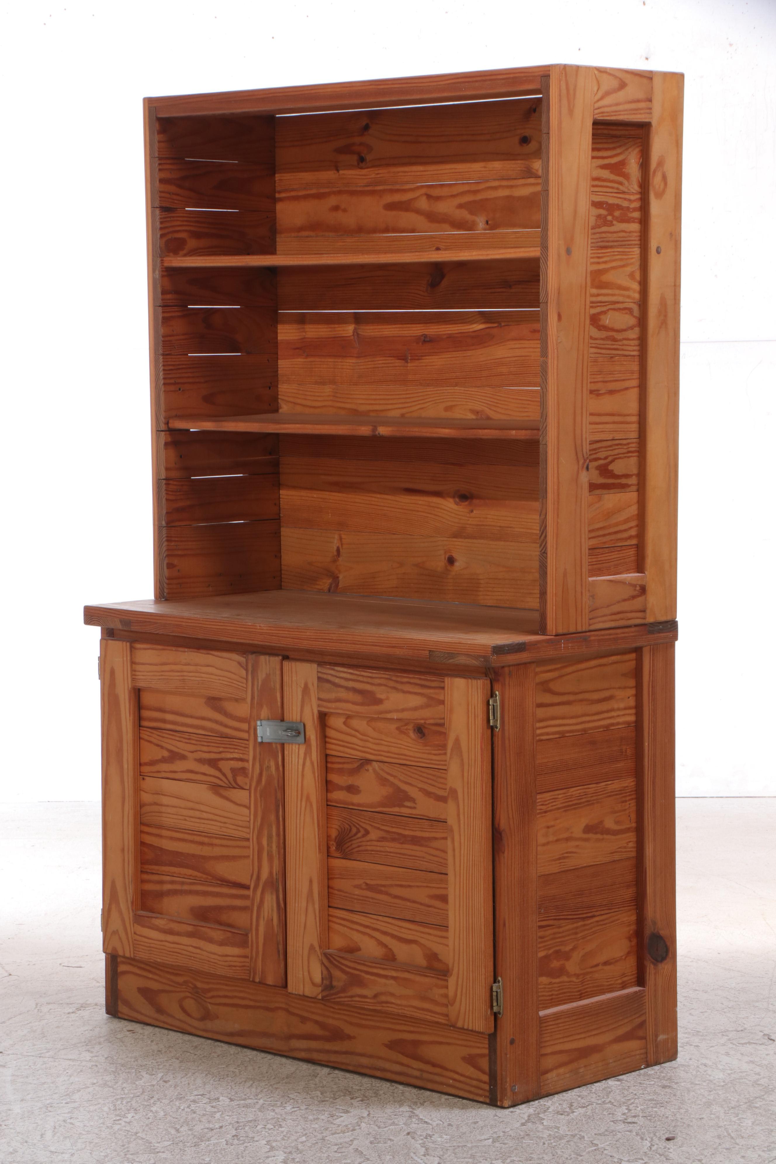 Heart Pine Bookcase Cabinet, Mid to Late 20th Century