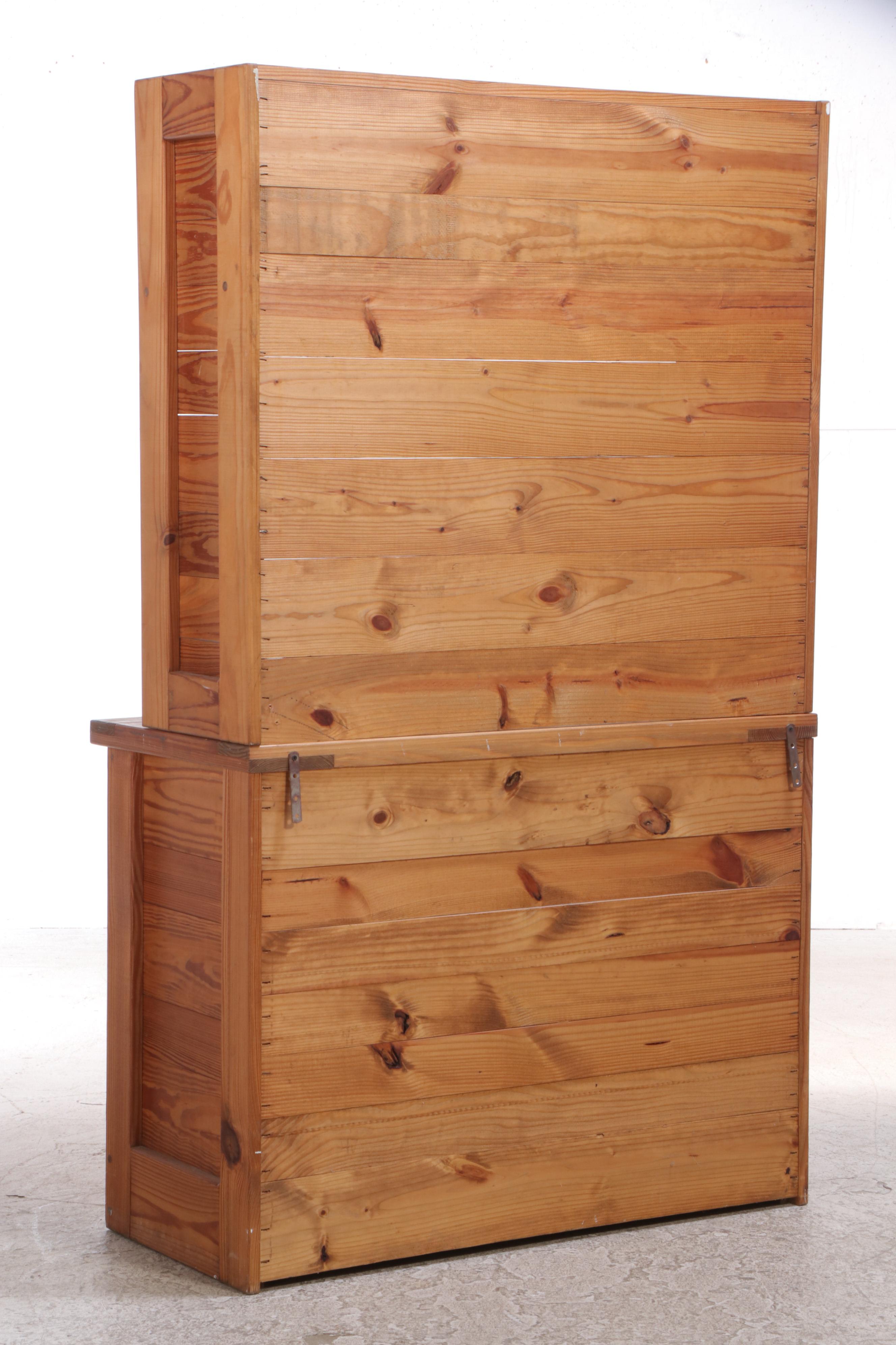 Heart Pine Bookcase Cabinet, Mid to Late 20th Century