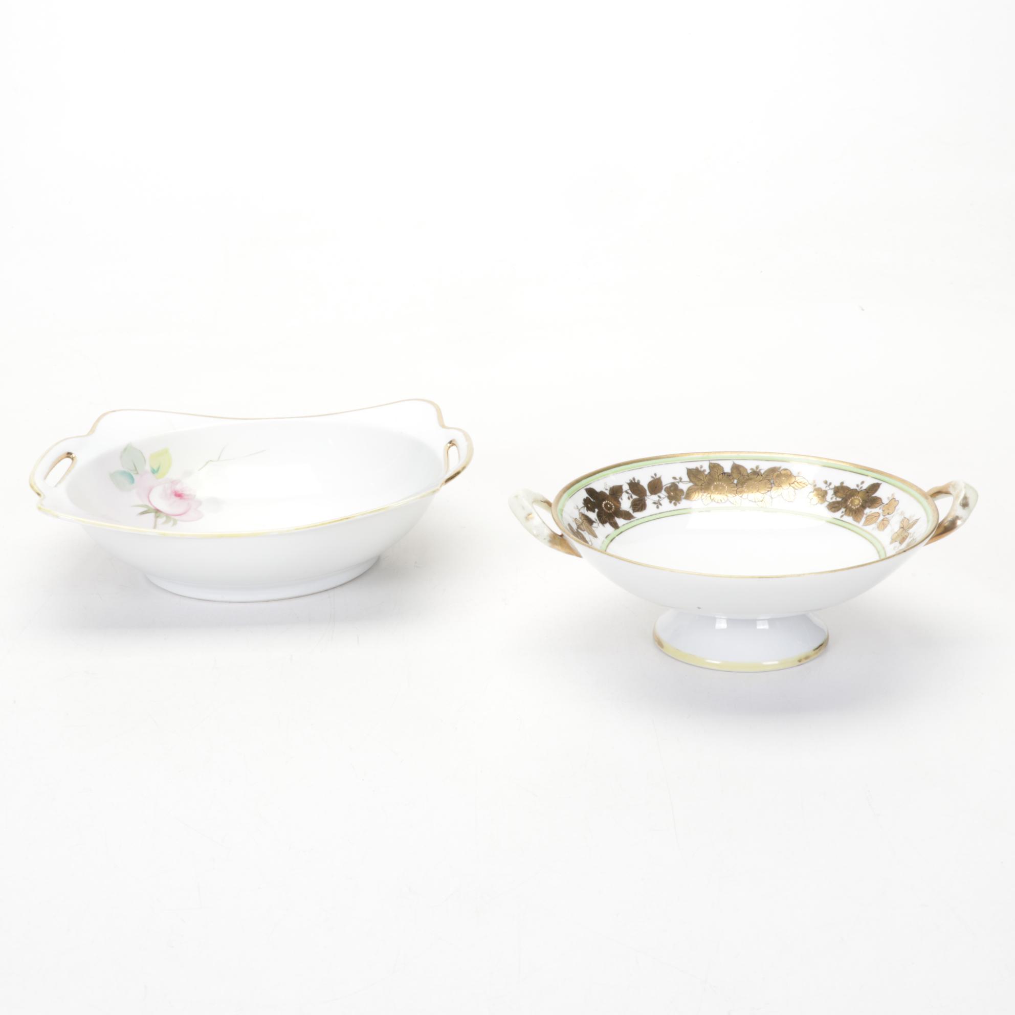 Nippon Hand-Painted Porcelain Tableware With Sterling Lettuce Fork