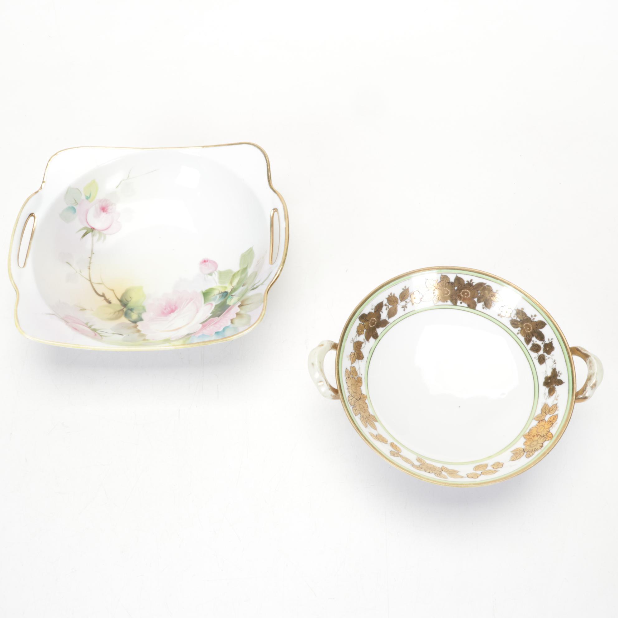 Nippon Hand-Painted Porcelain Tableware With Sterling Lettuce Fork