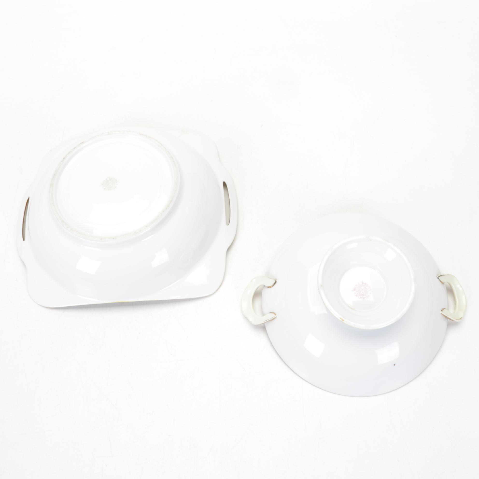 Nippon Hand-Painted Porcelain Tableware With Sterling Lettuce Fork