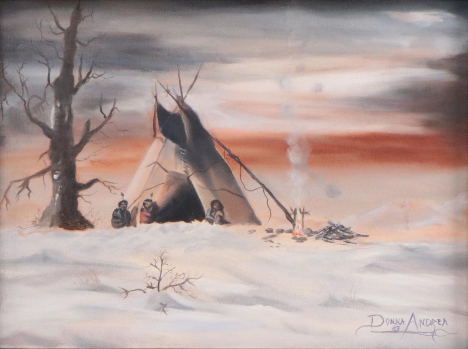 Donna Andrea Oil Painting of Native Americans in Winter Landscape