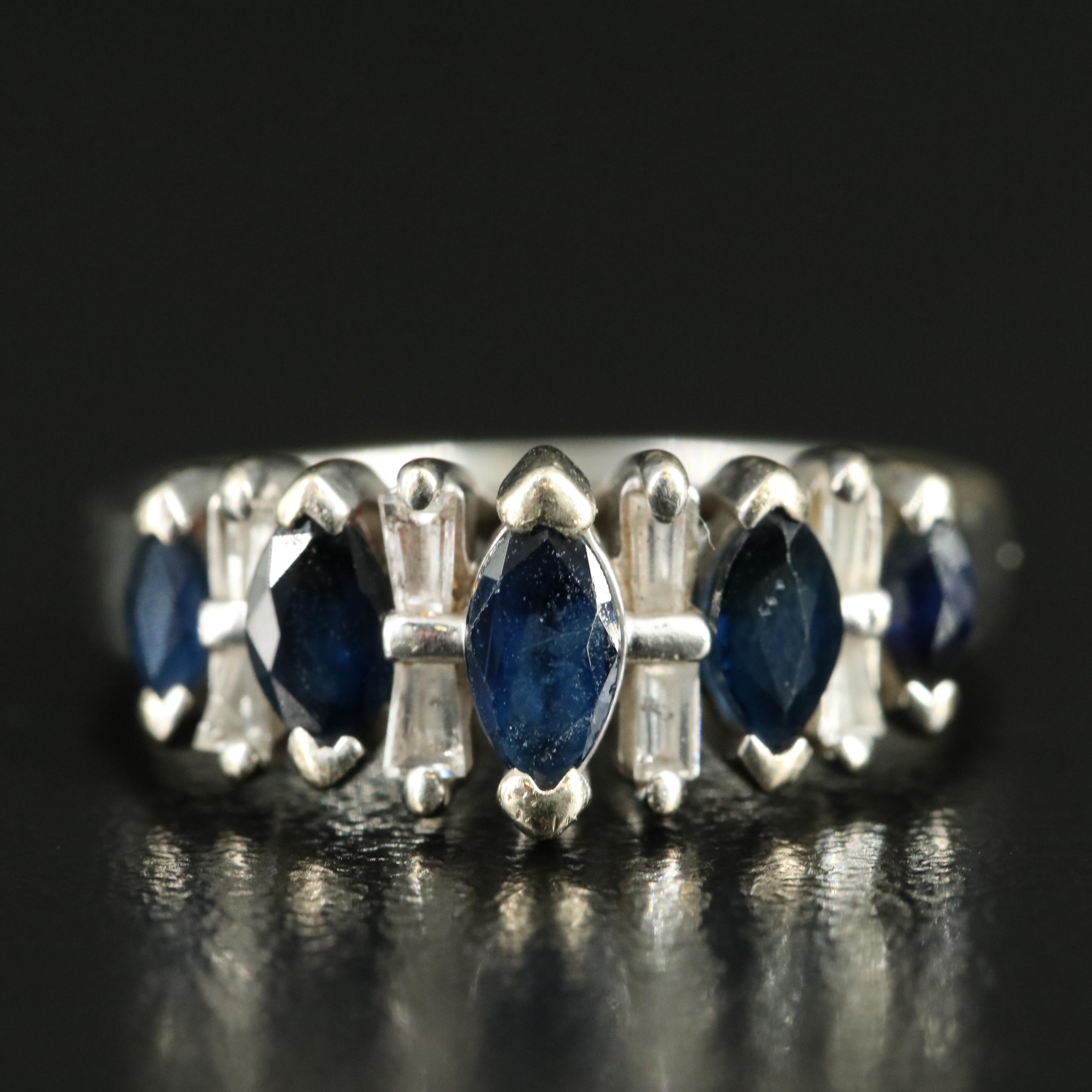 14K Sapphire and Diamond Stepped Ring