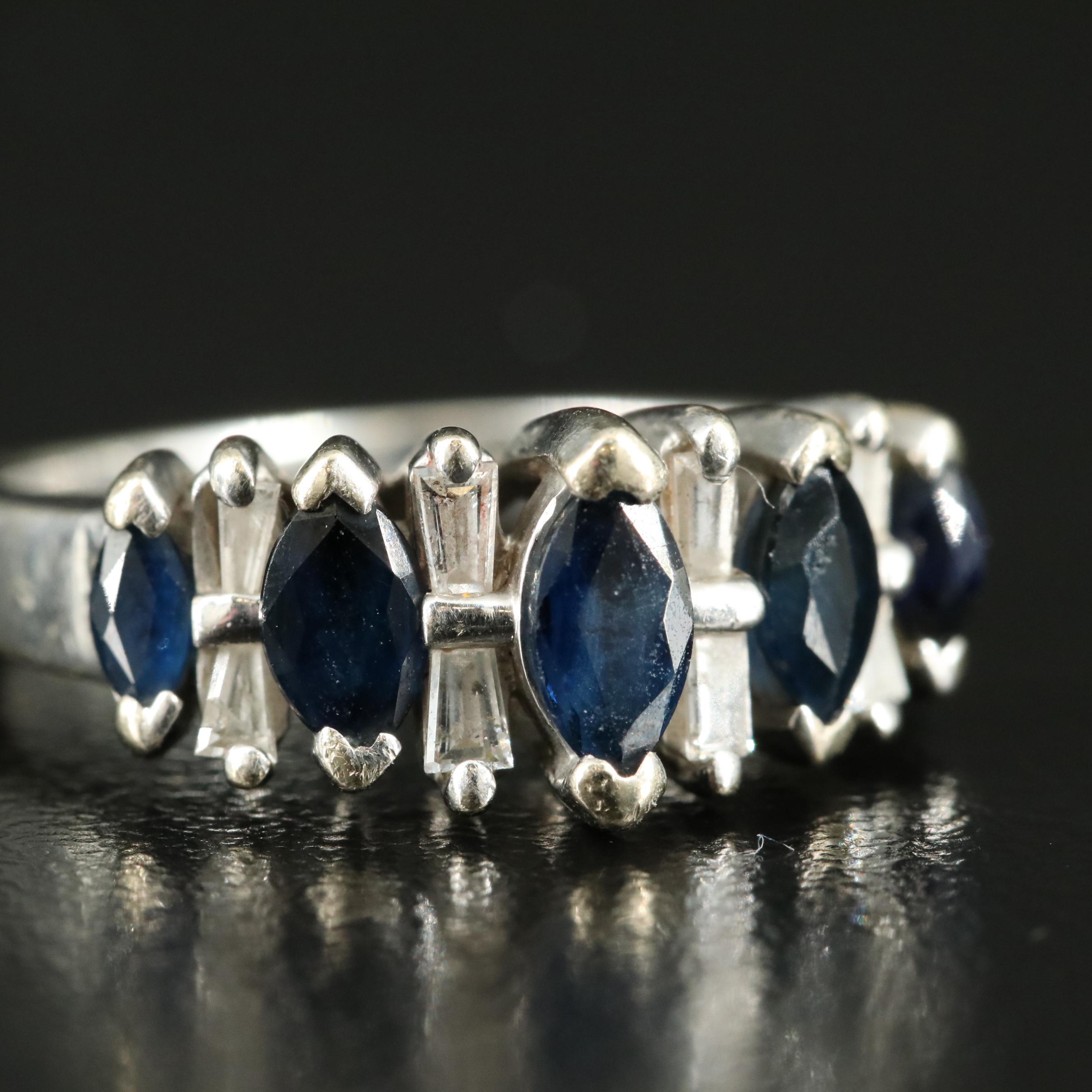 14K Sapphire and Diamond Stepped Ring