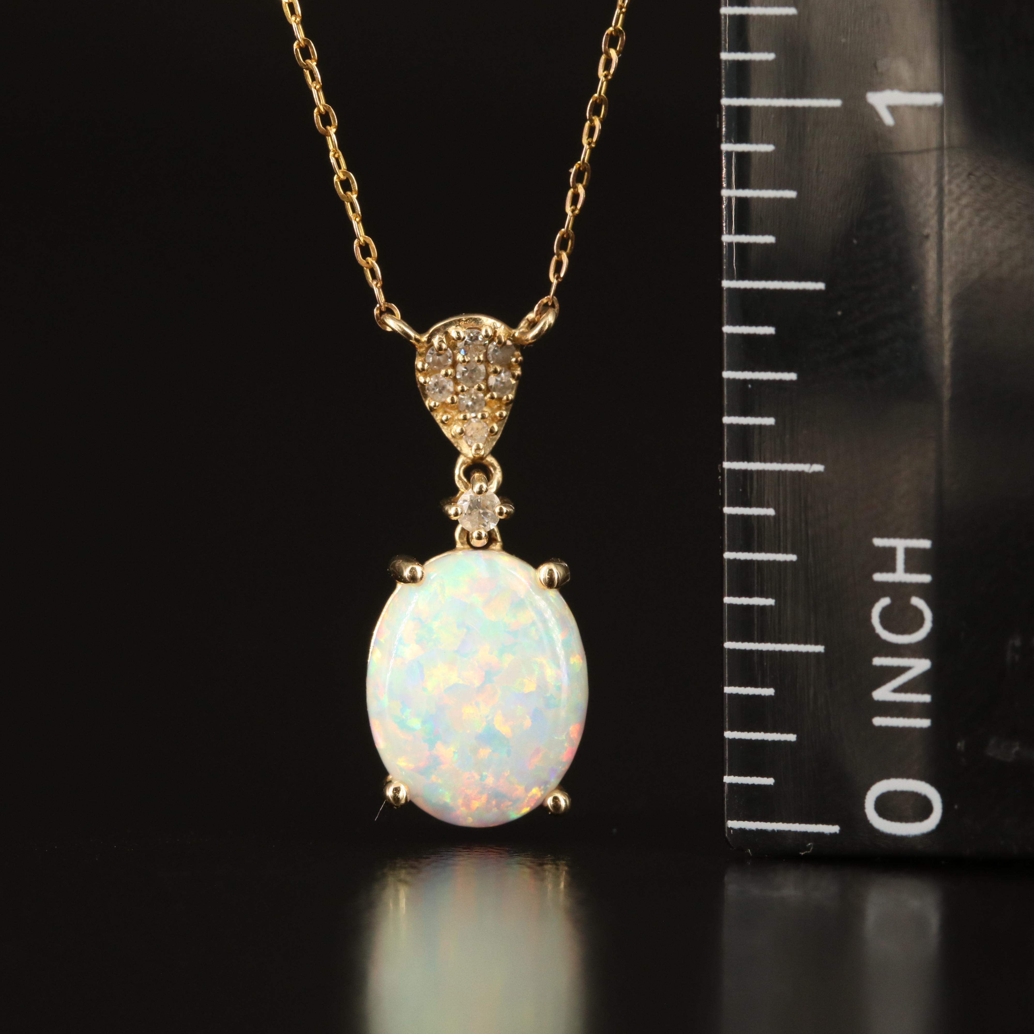 10K Opal and Diamond Pendant Necklace