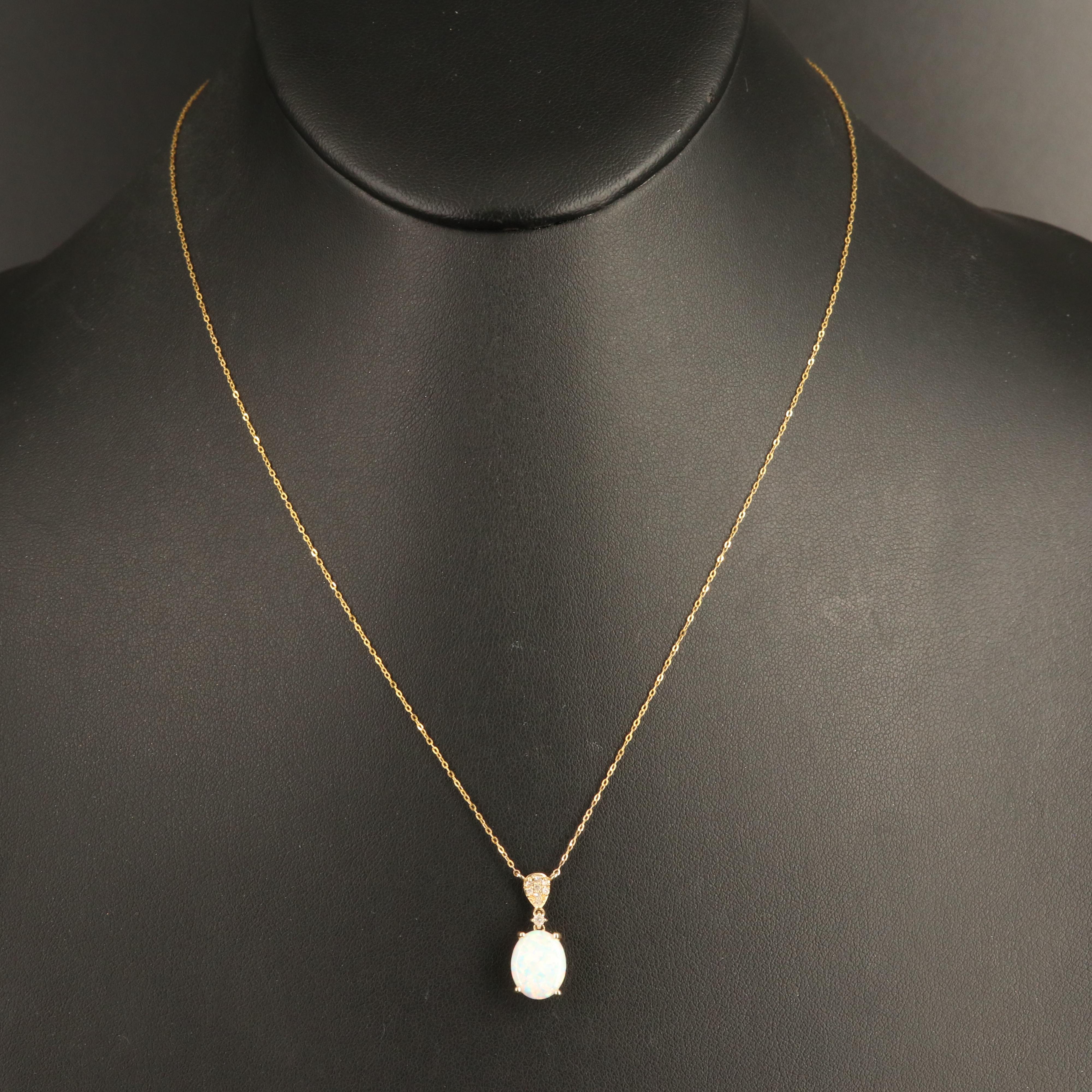 10K Opal and Diamond Pendant Necklace