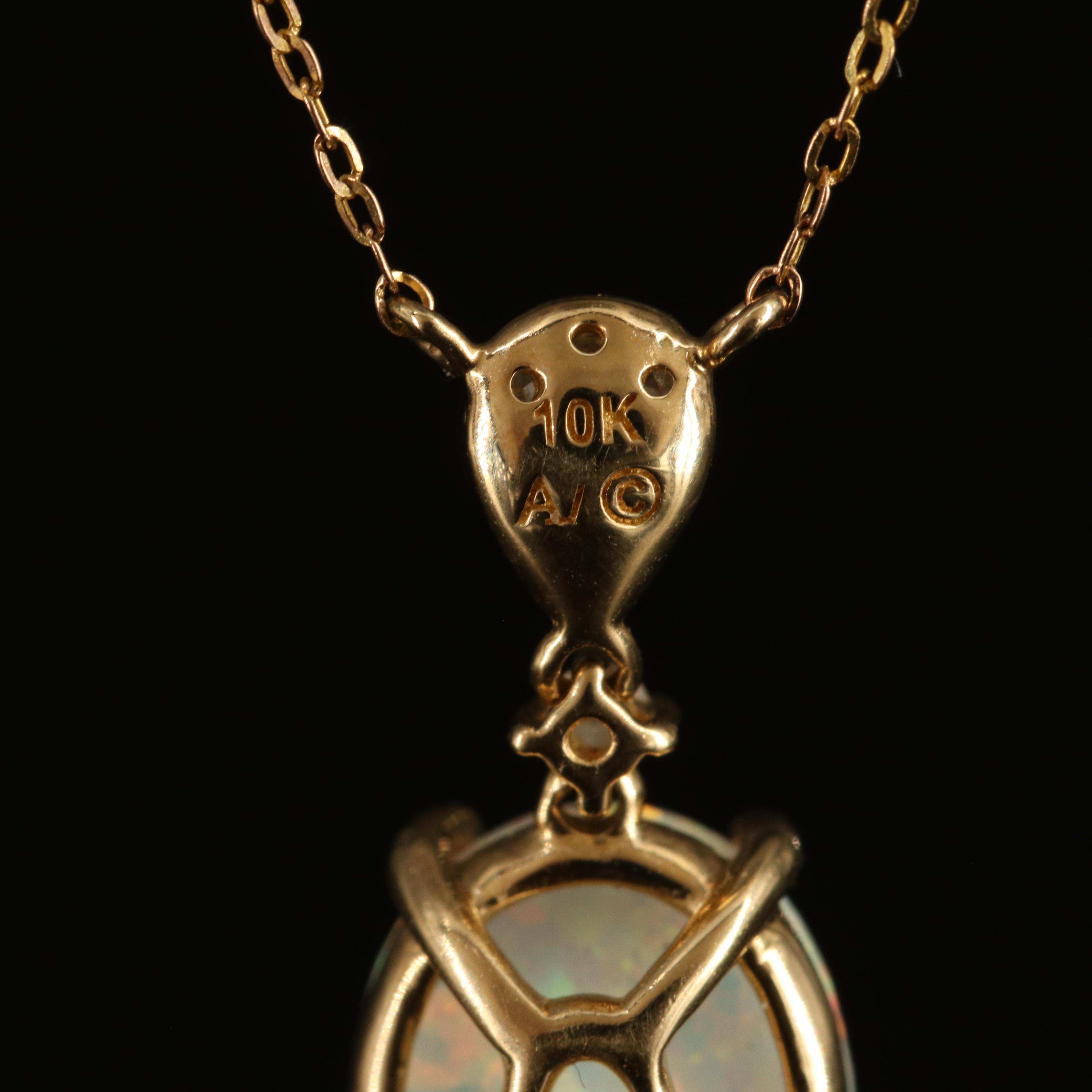 10K Opal and Diamond Pendant Necklace