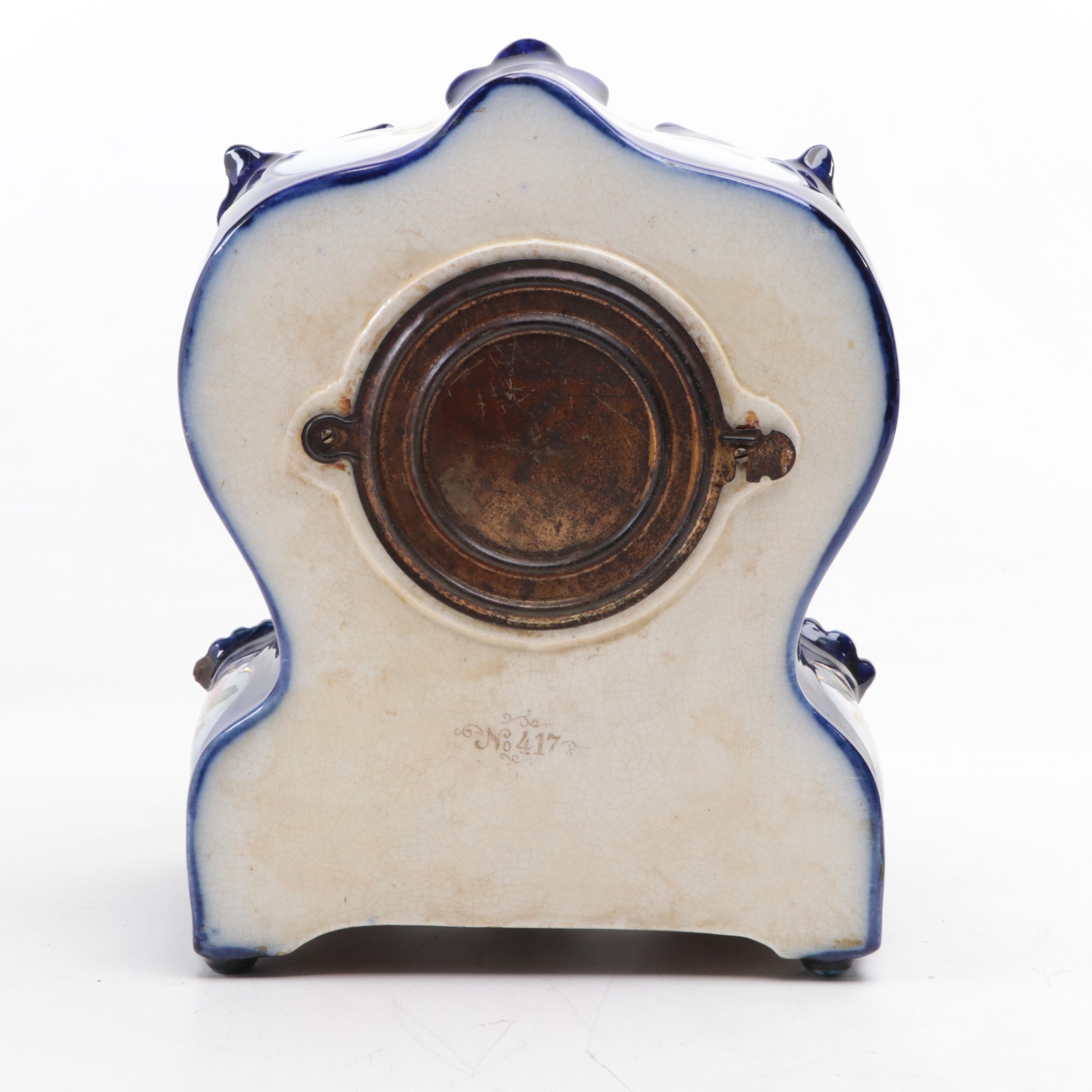 German Style Floral Porcelain Mantel Clock, Late 19th/ Early 20th Century