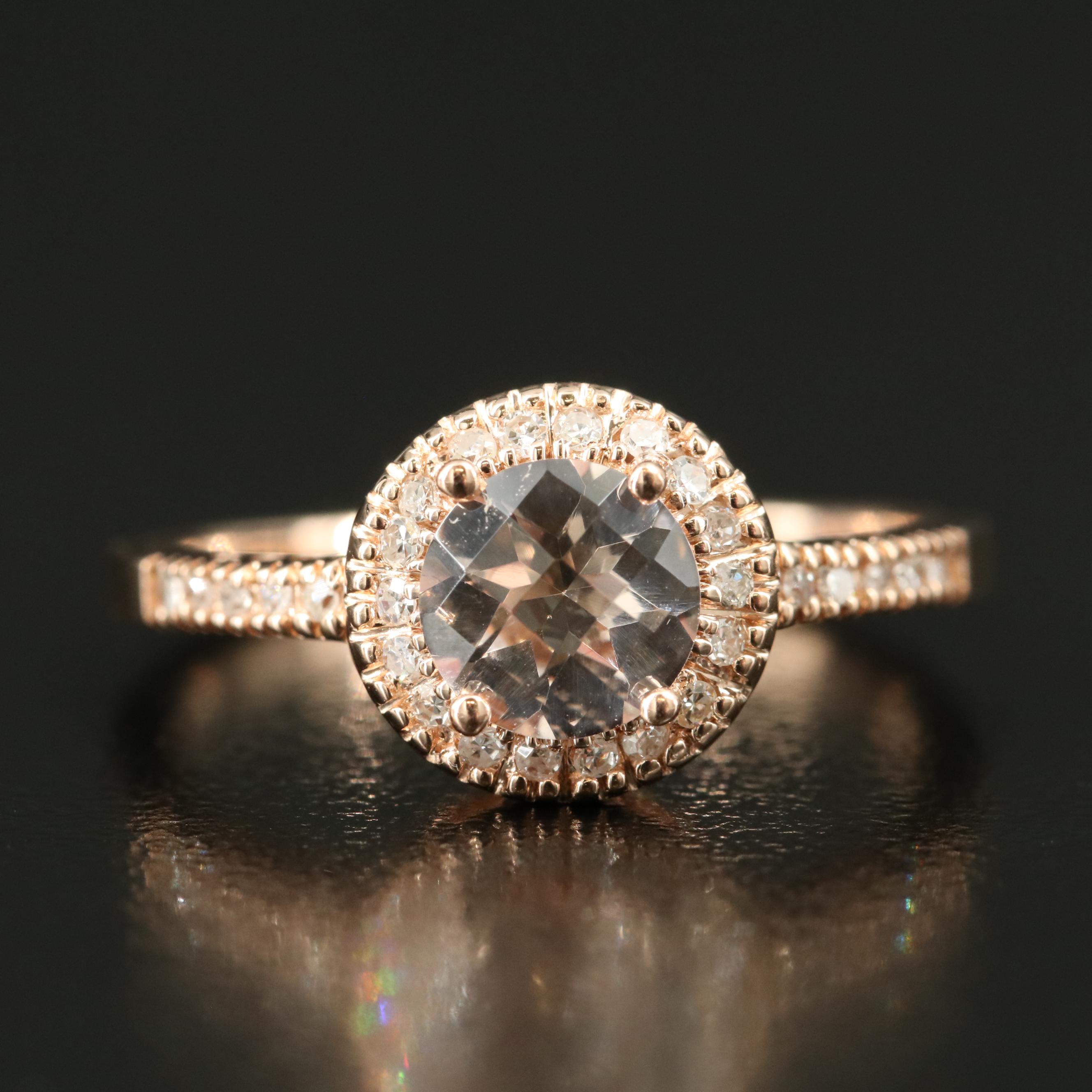 14K Rose Gold Morganite and Diamond Ring