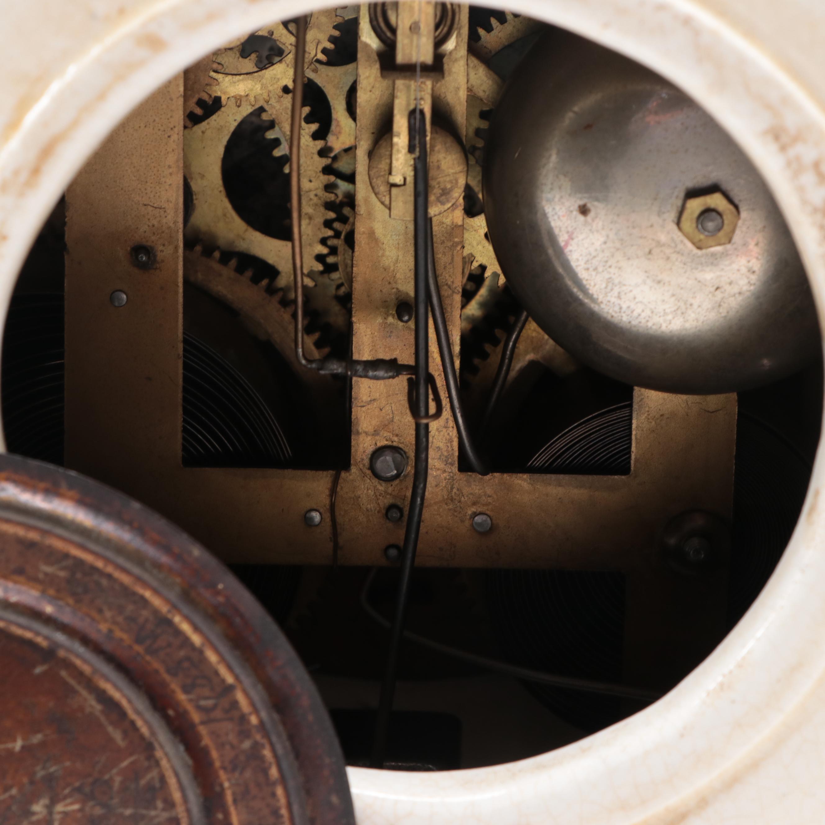 German Style Floral Porcelain Mantel Clock, Late 19th/ Early 20th Century
