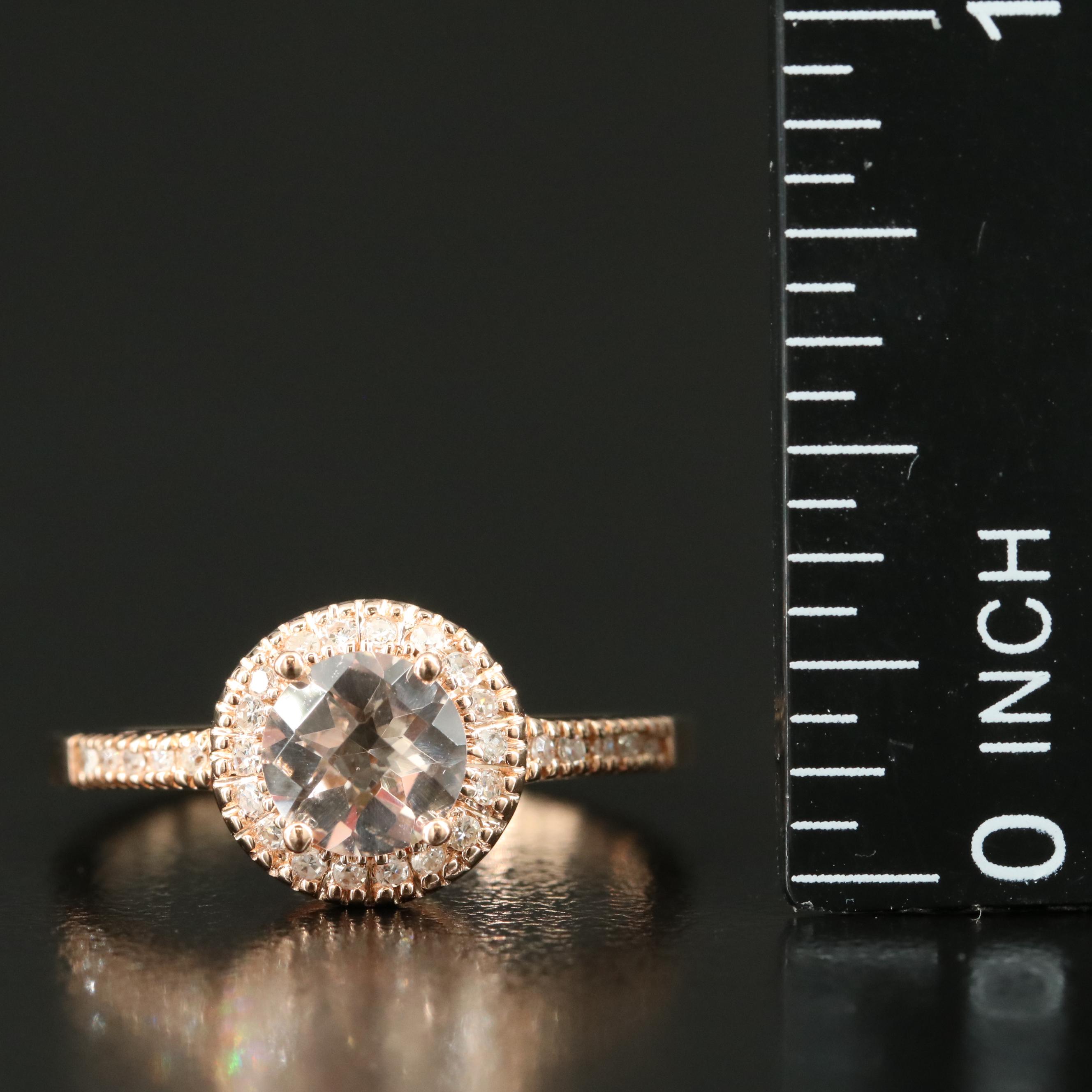 14K Rose Gold Morganite and Diamond Ring