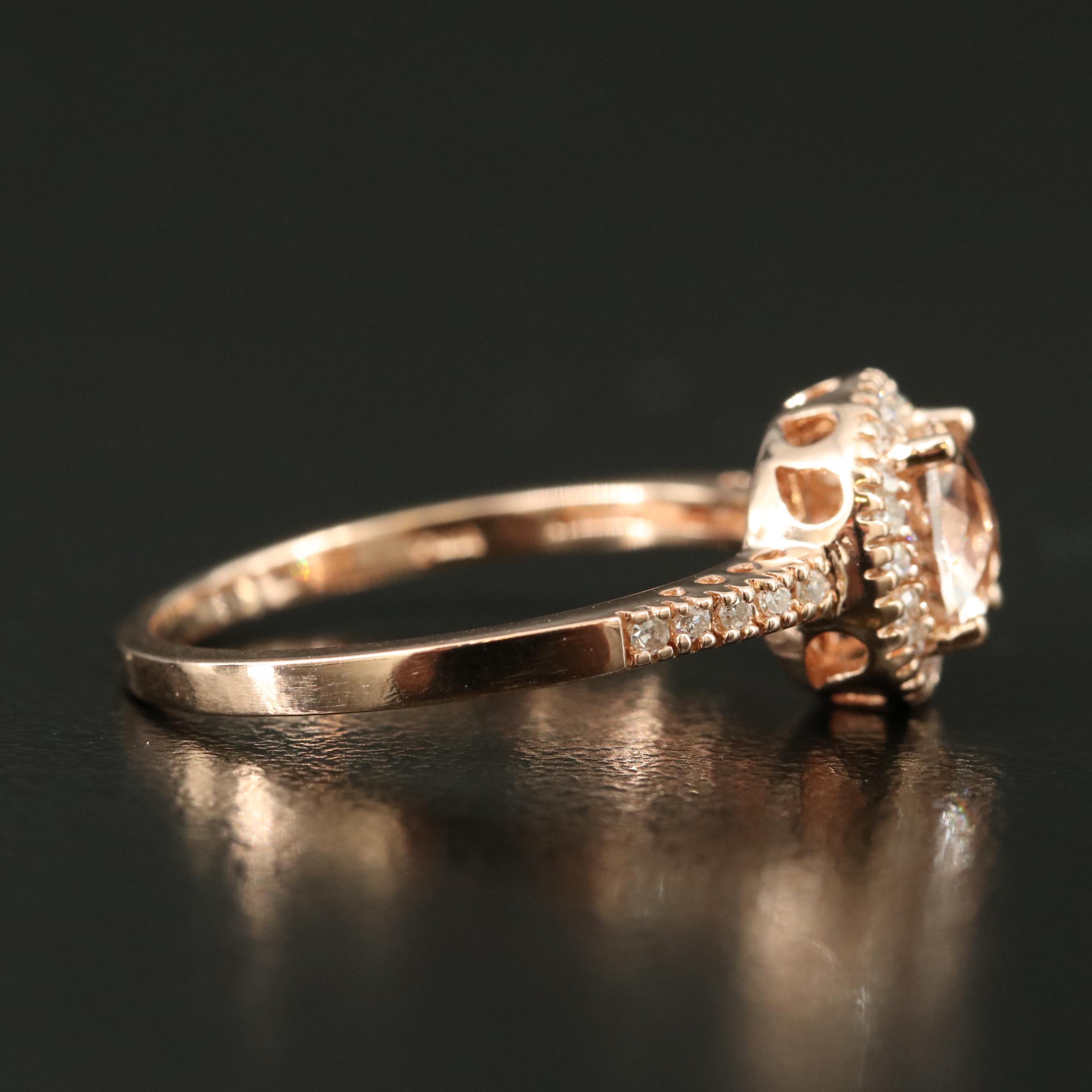 14K Rose Gold Morganite and Diamond Ring