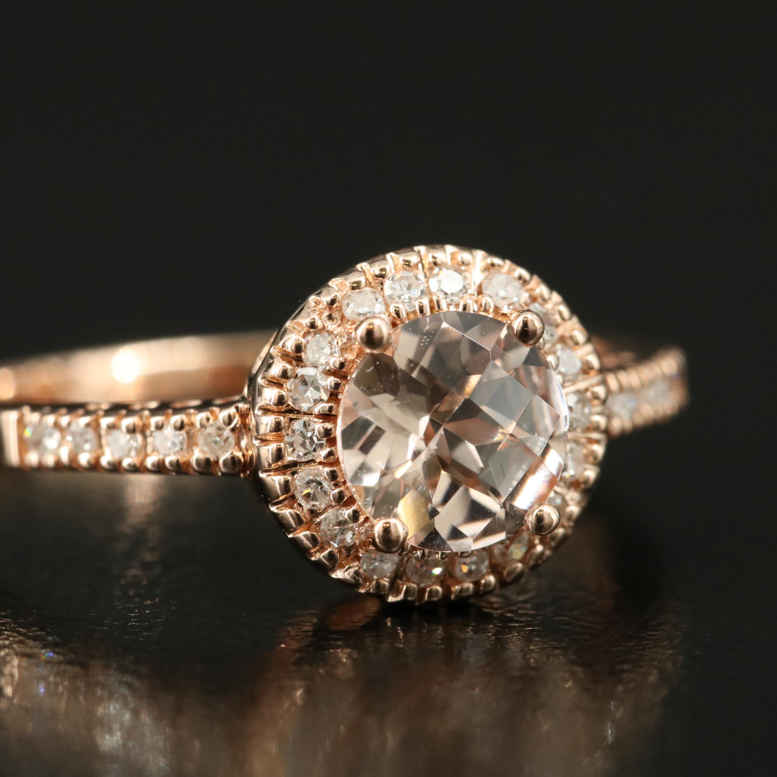 14K Rose Gold Morganite and Diamond Ring