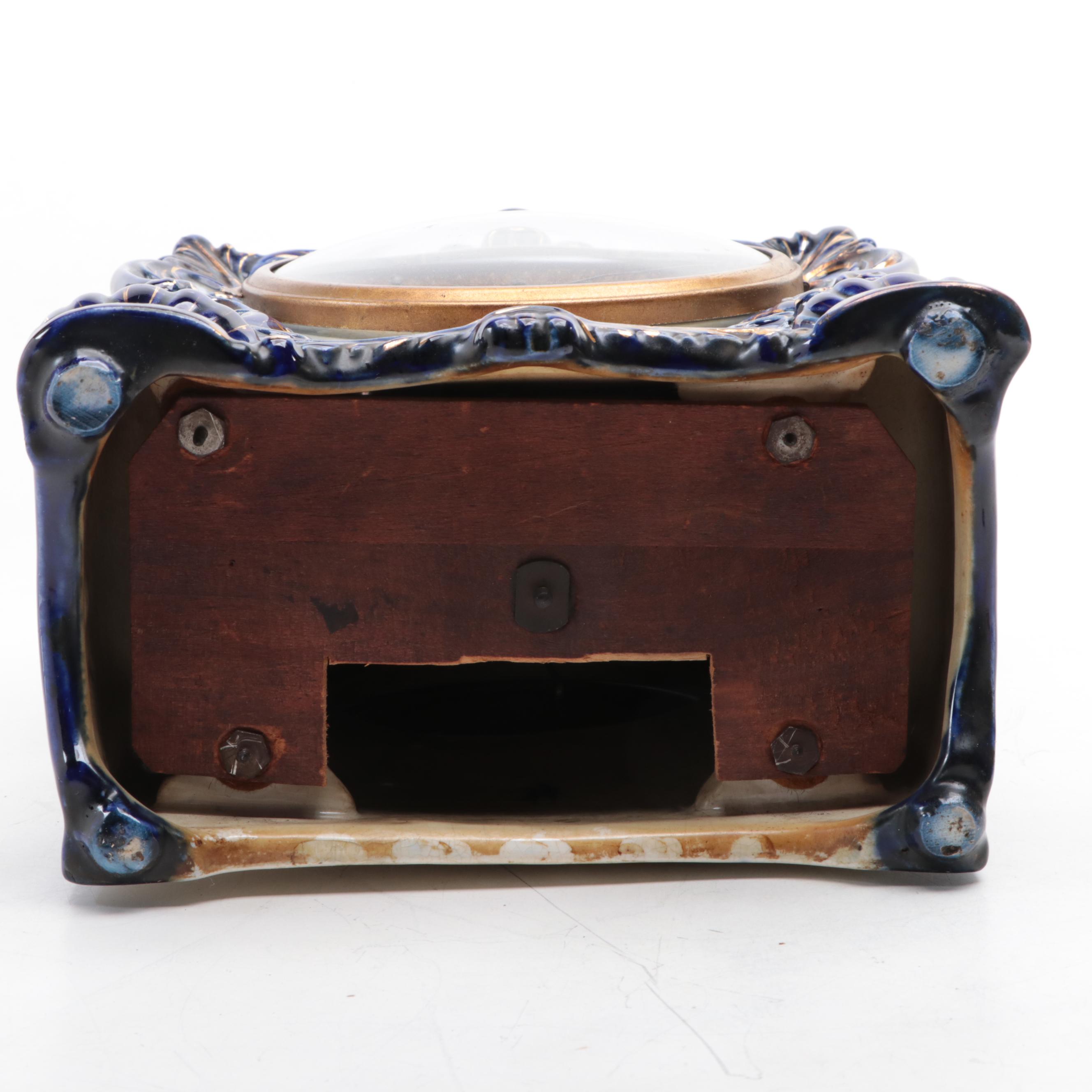 German Style Floral Porcelain Mantel Clock, Late 19th/ Early 20th Century