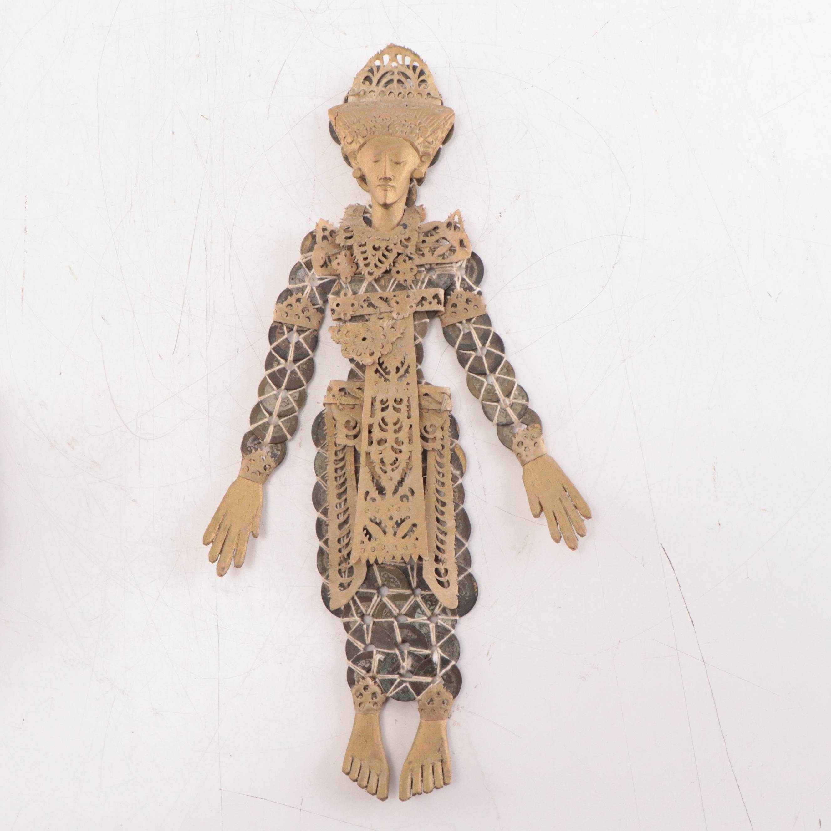 Balinese Kepeng Dewi Sri Rice Goddess Doll and Carved Relief Woodblock