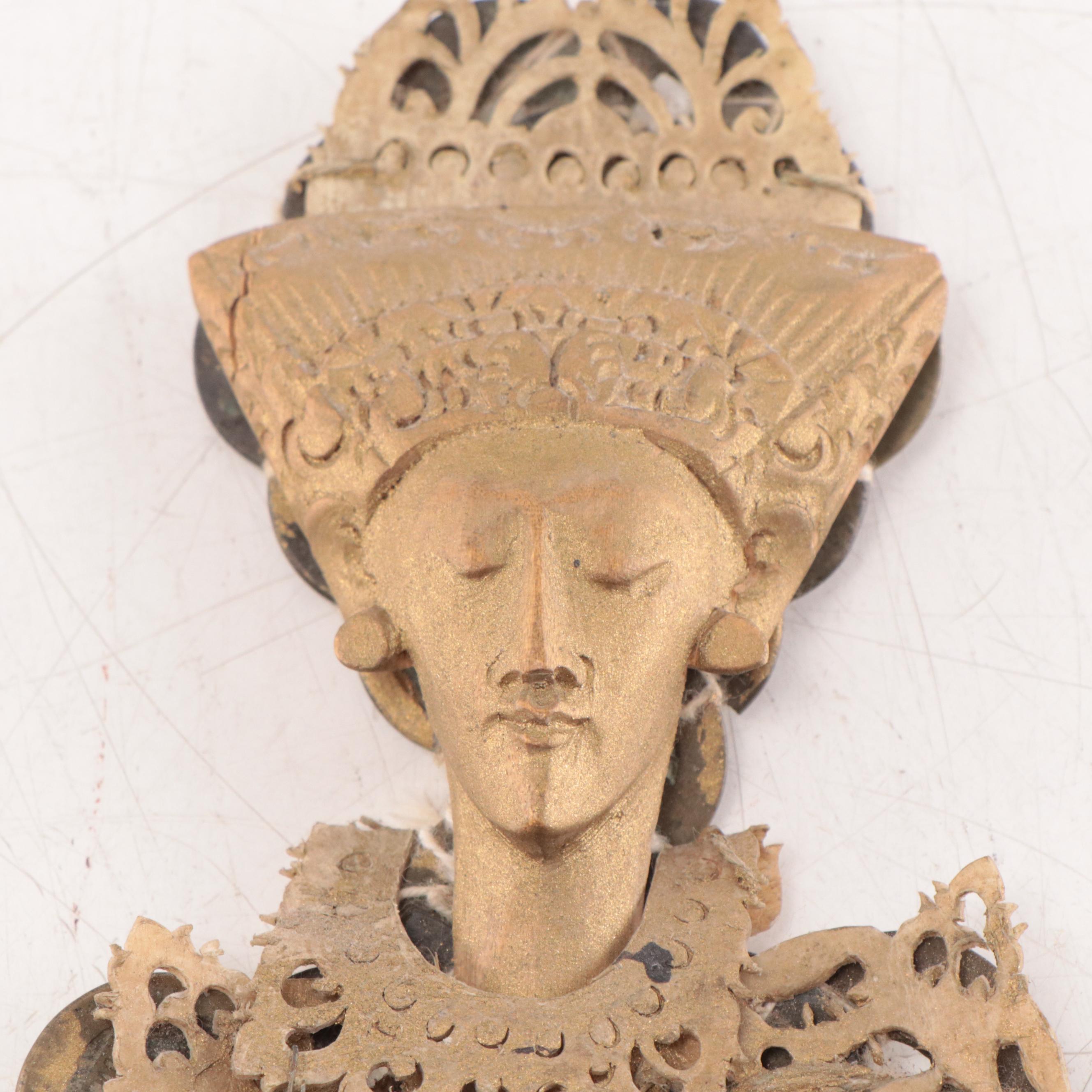 Balinese Kepeng Dewi Sri Rice Goddess Doll and Carved Relief Woodblock