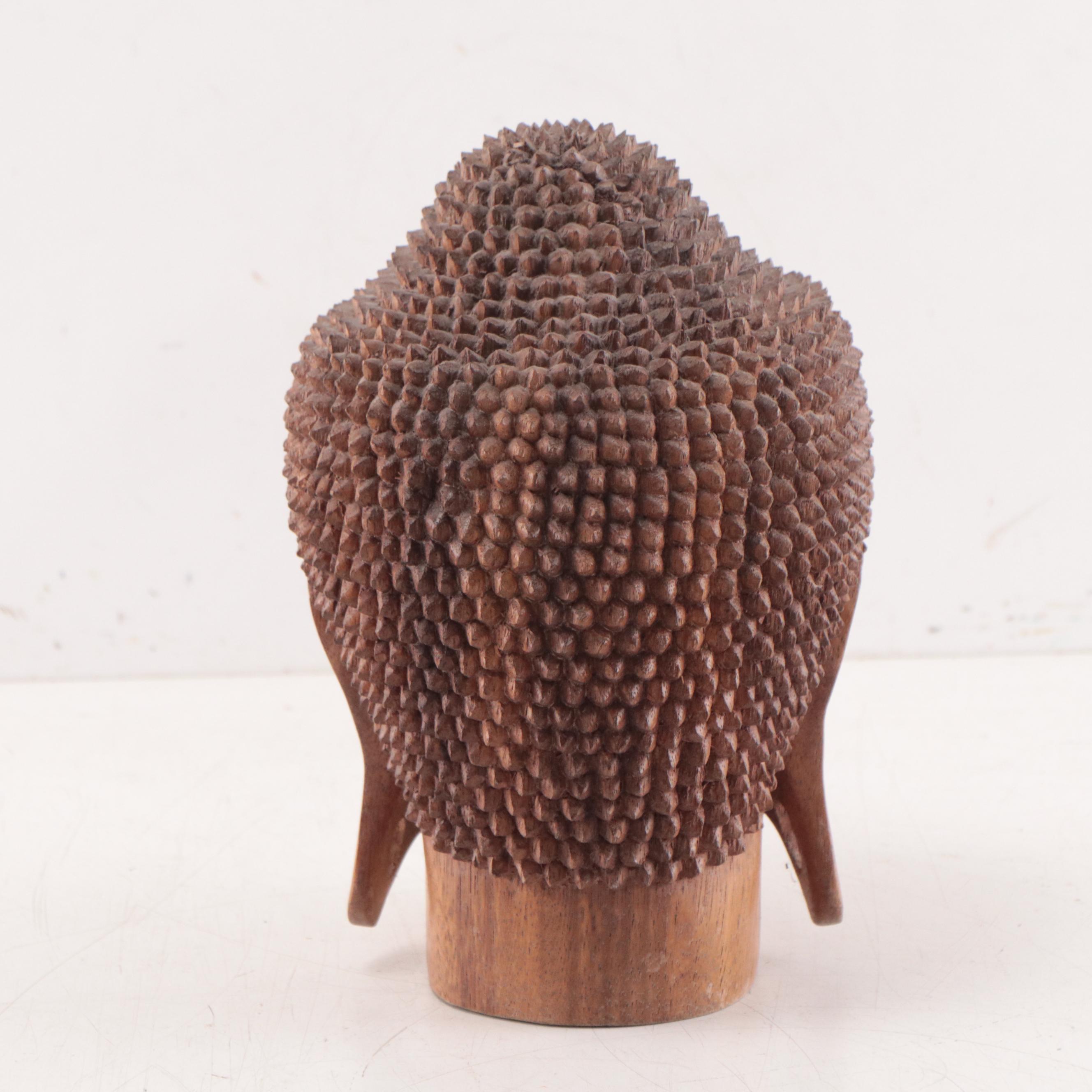 Indonesian Carved Wooden Head of Buddha