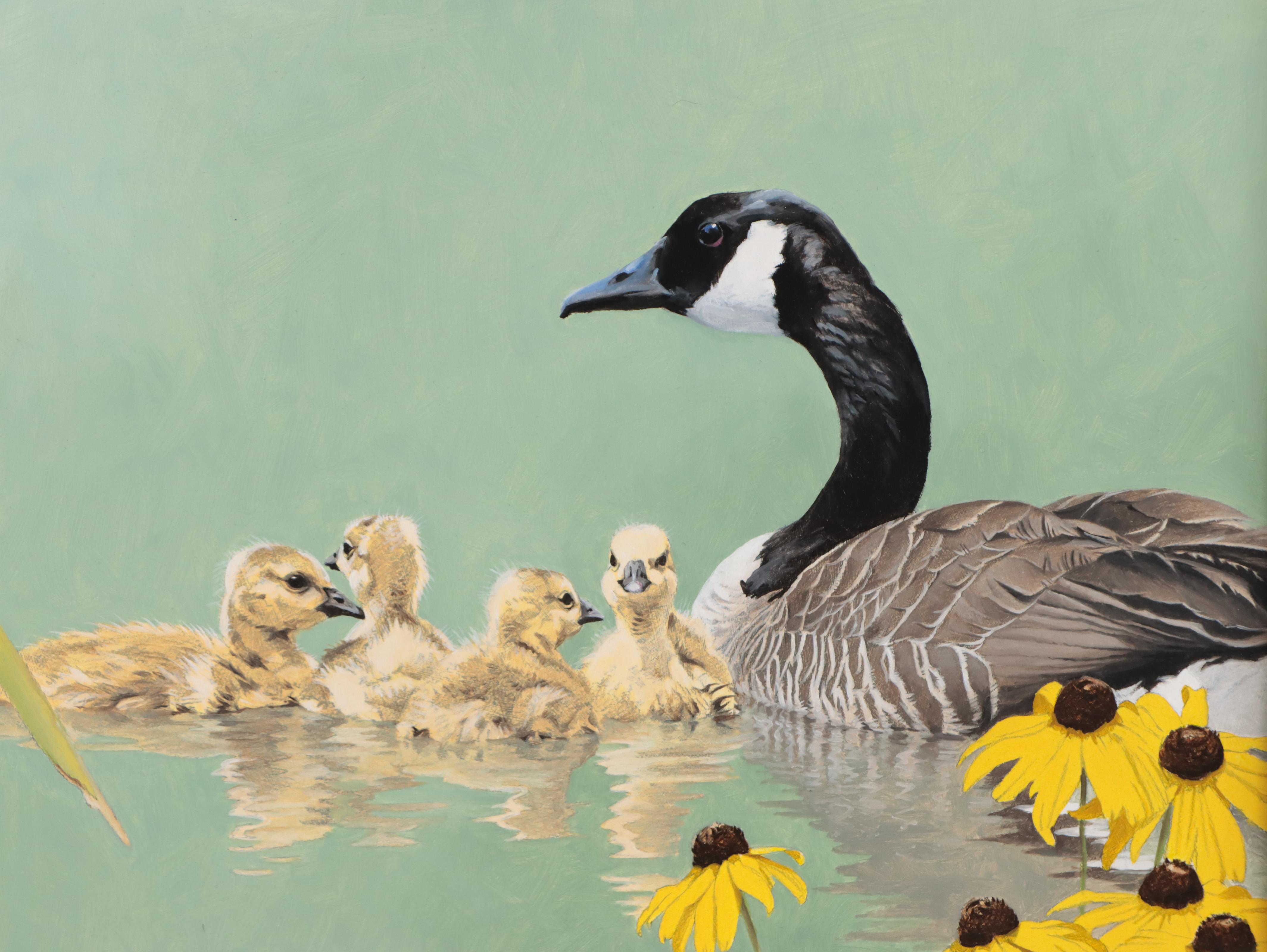 Mark Eberhard Oil Painting of Geese and a Bird, 2008