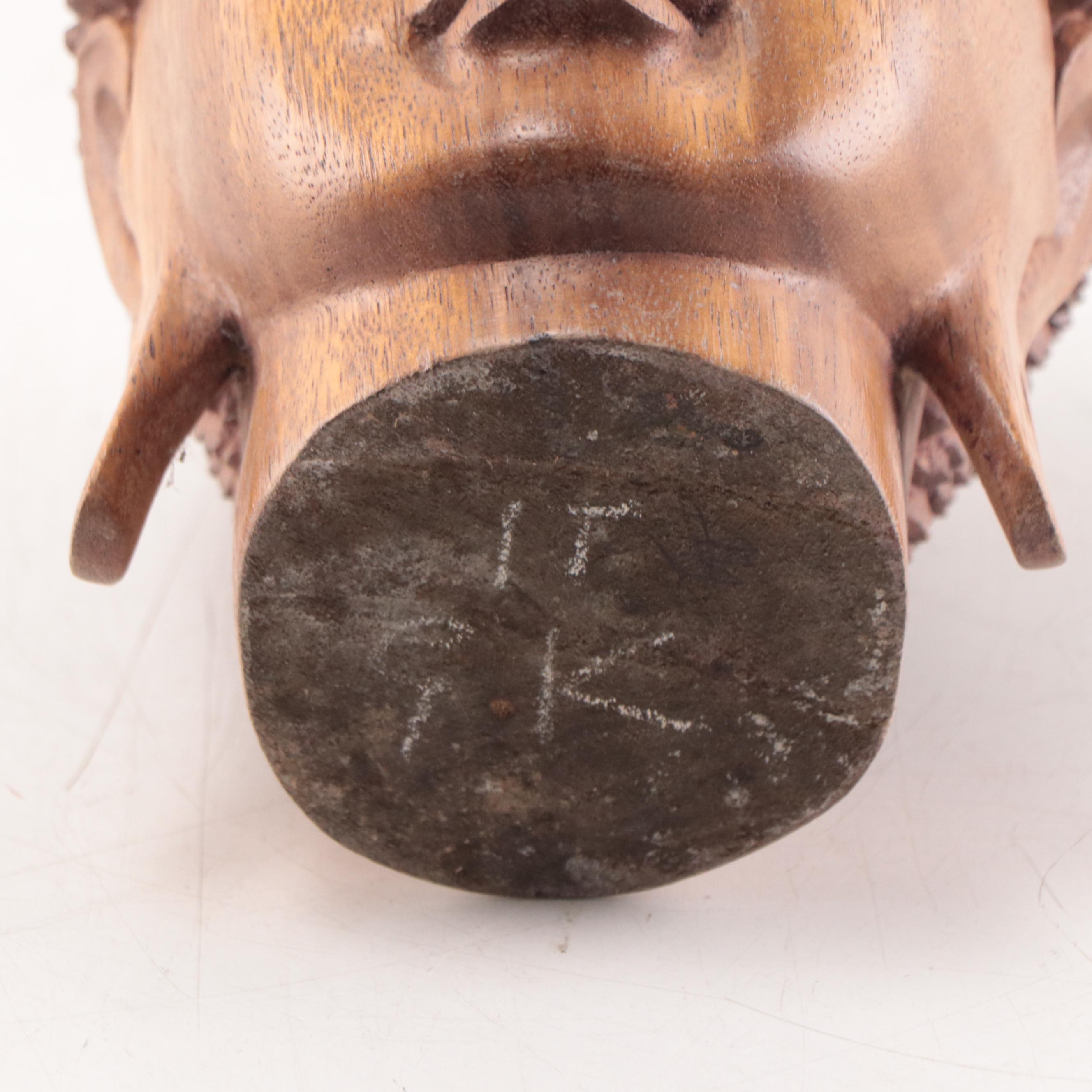 Indonesian Carved Wooden Head of Buddha
