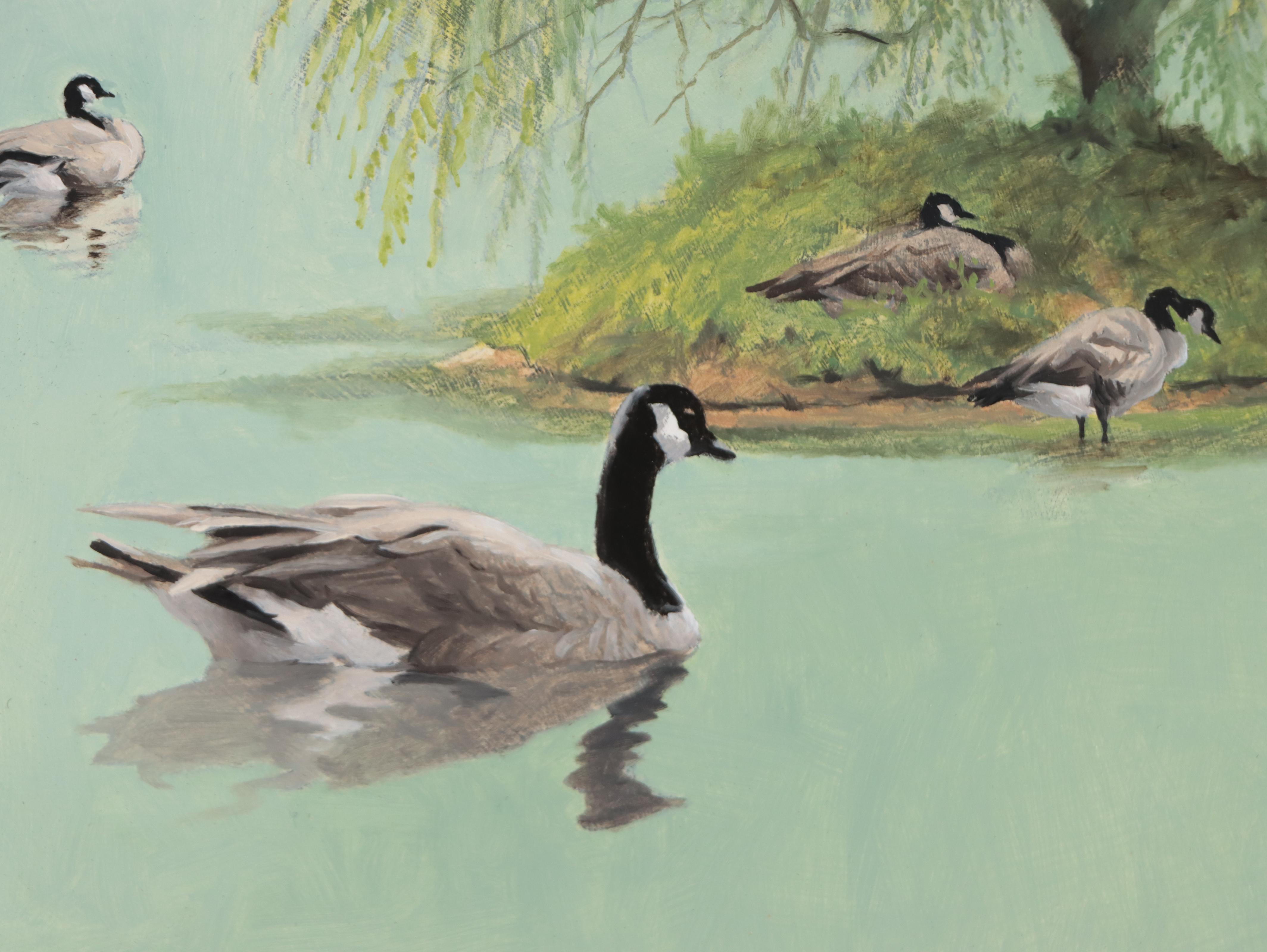 Mark Eberhard Oil Painting of Geese and a Bird, 2008