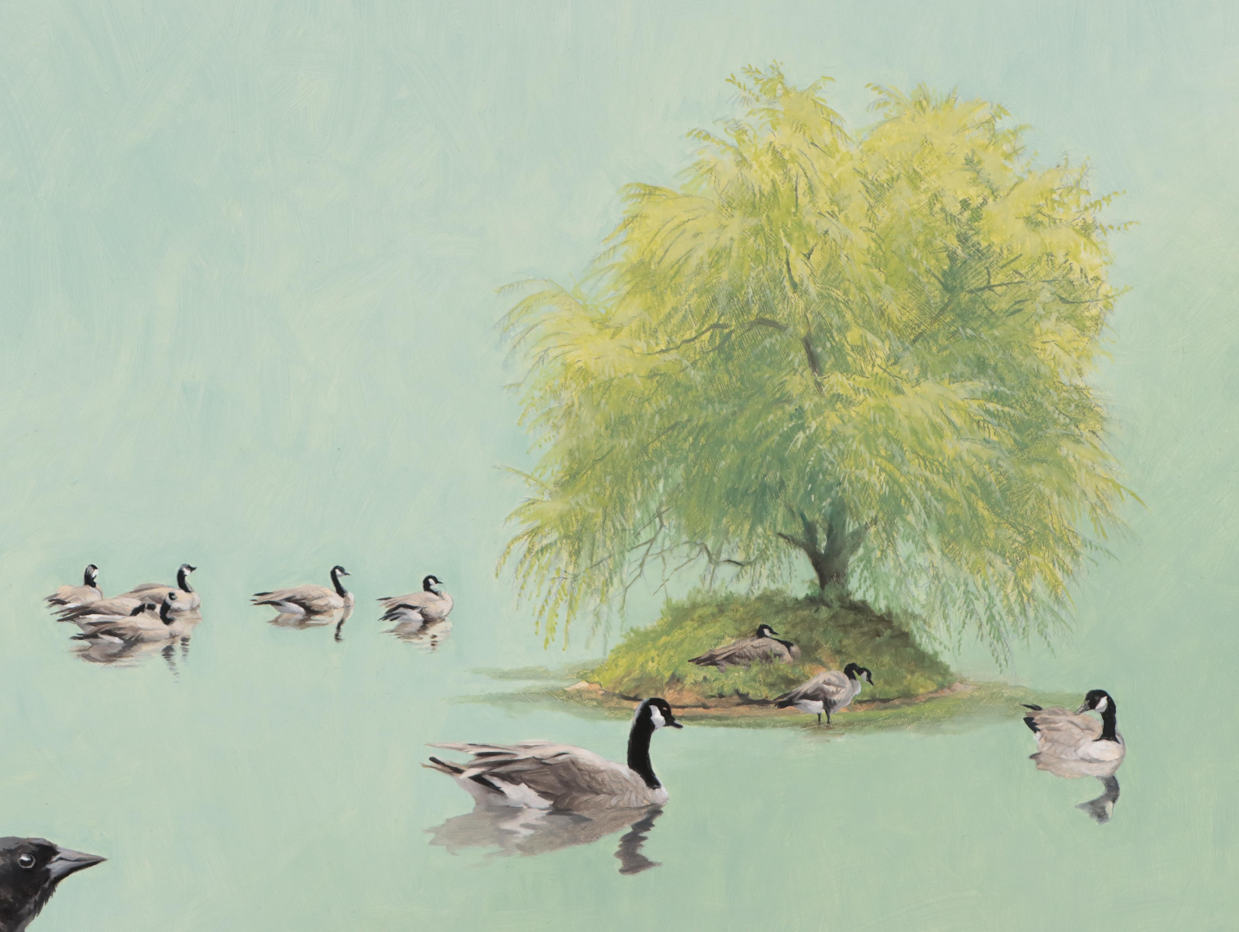 Mark Eberhard Oil Painting of Geese and a Bird, 2008