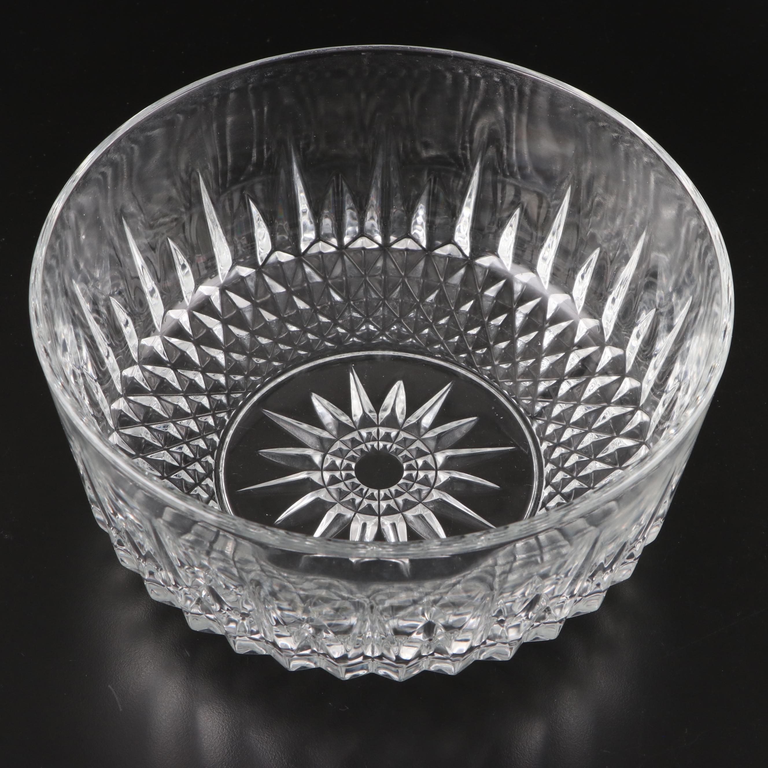 Pressed and Cut Glass Serving Bowls with Etched Glass Cake Plate
