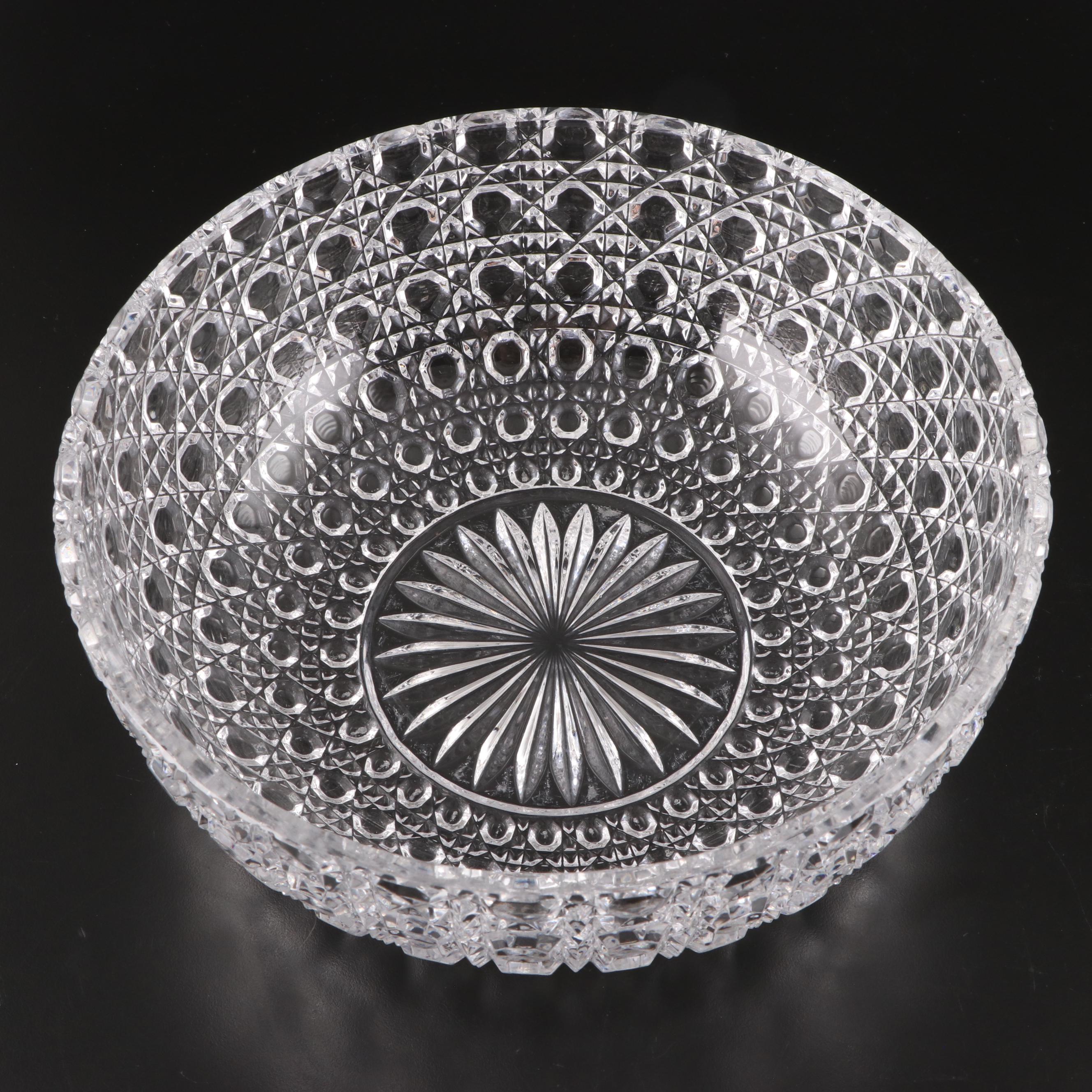 Pressed and Cut Glass Serving Bowls with Etched Glass Cake Plate