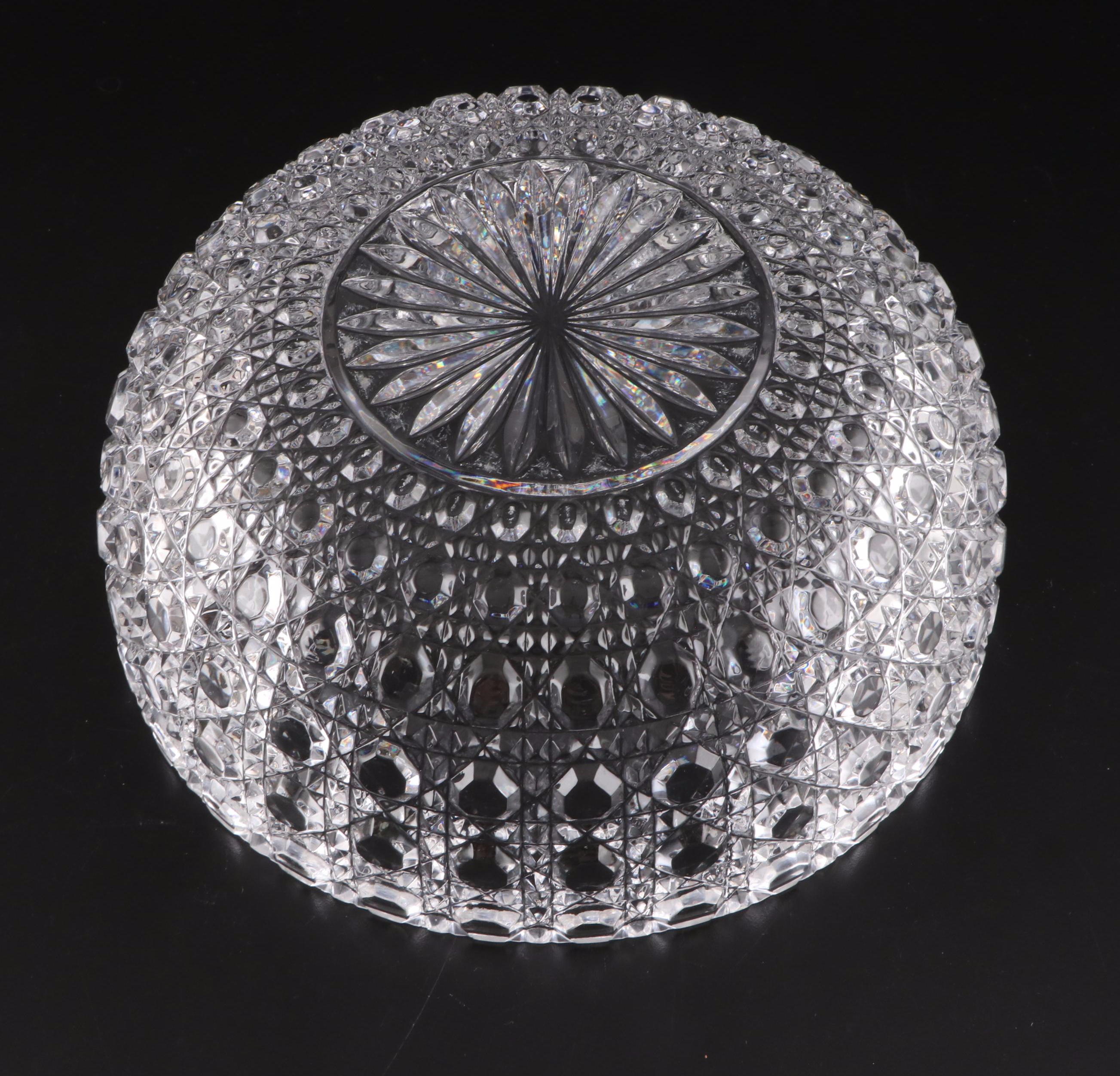 Pressed and Cut Glass Serving Bowls with Etched Glass Cake Plate