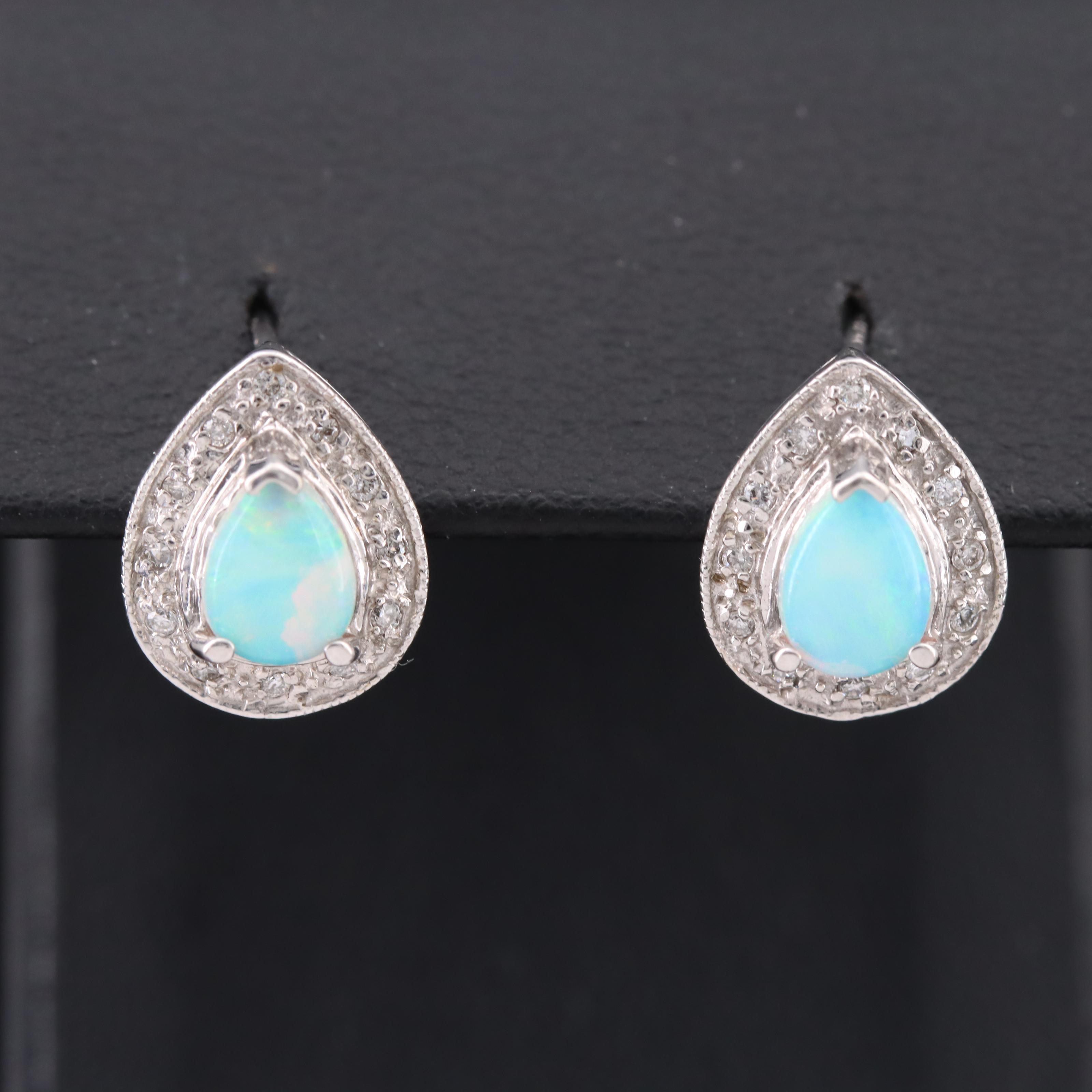 14K Opal and Diamond Teardrop Earrings