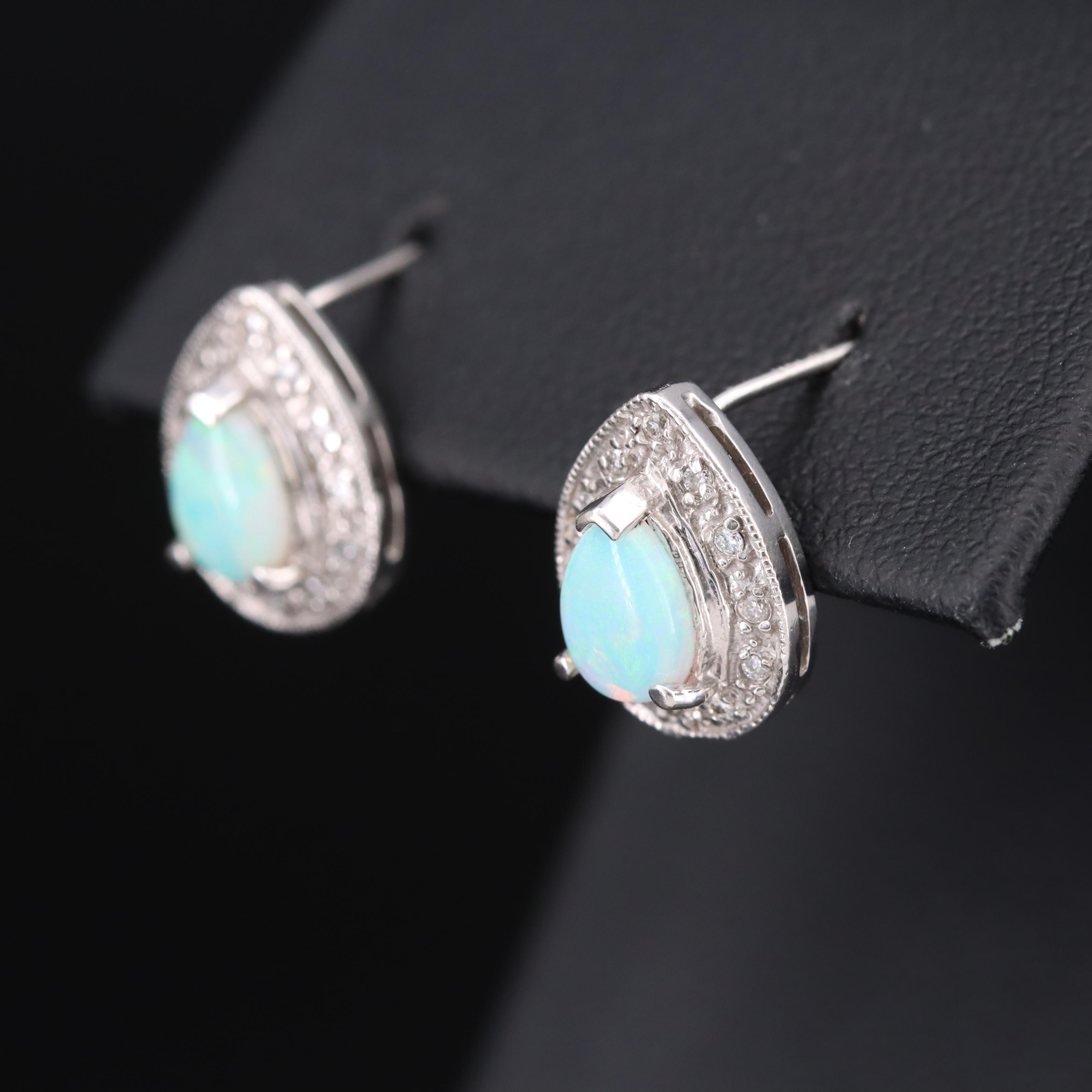 14K Opal and Diamond Teardrop Earrings