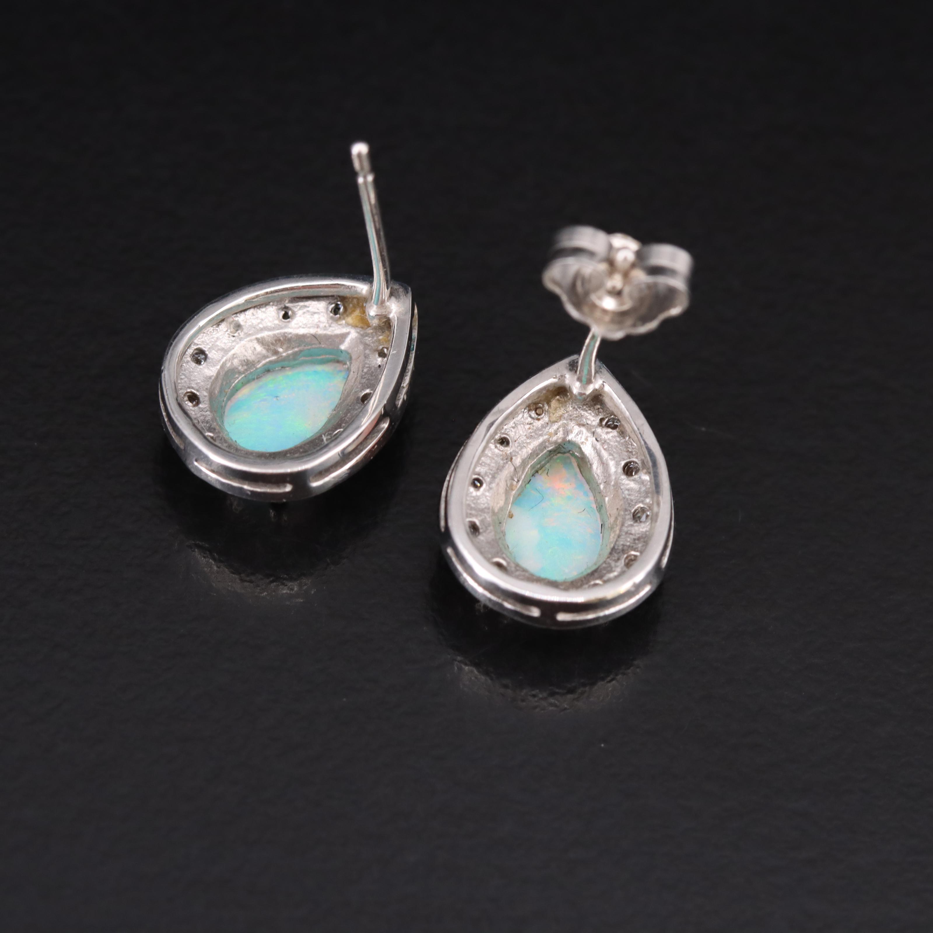 14K Opal and Diamond Teardrop Earrings