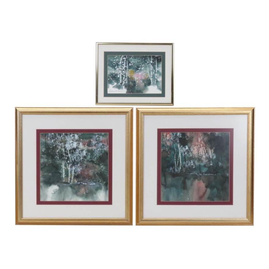 Donna Walter Forest Pond Watercolor Paintings, Circa 2000