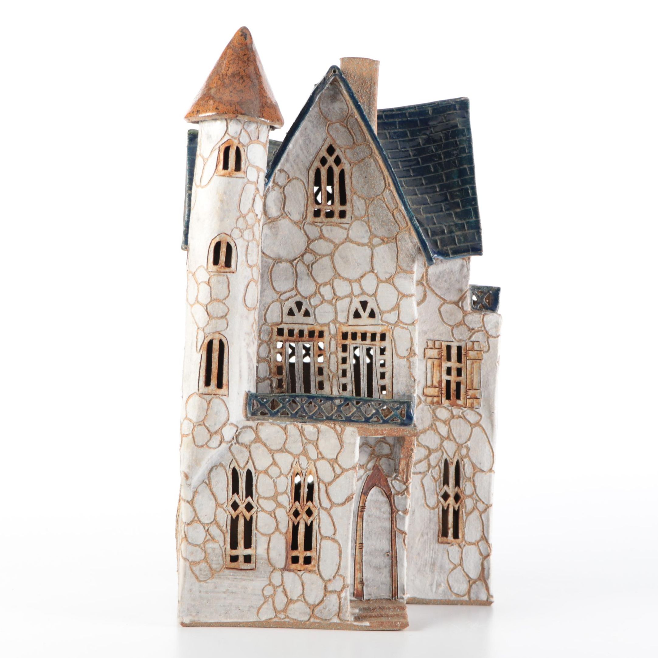 Handmade Artist Signed Ceramic Gabled Building