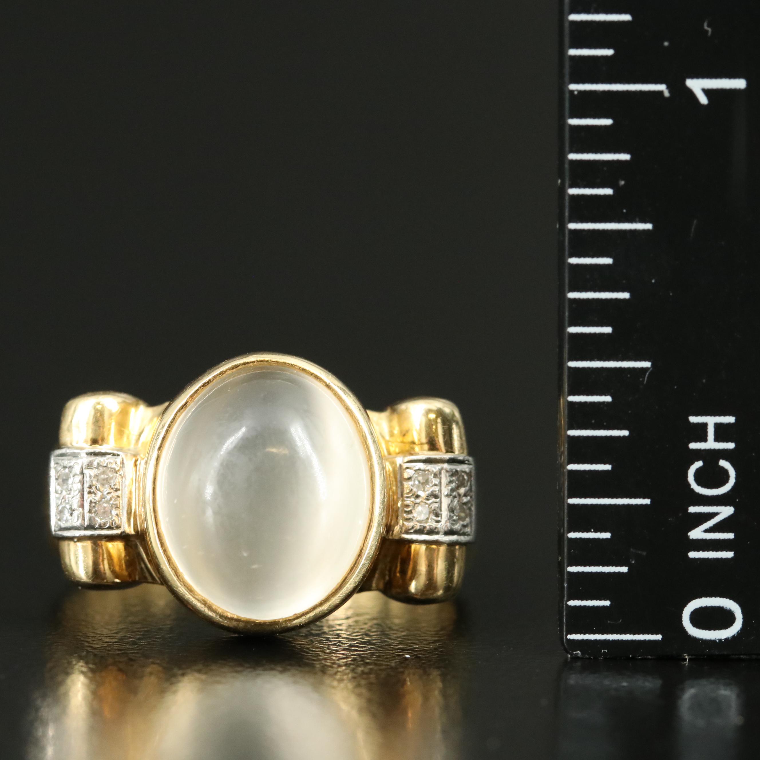 1950s 18K Moonstone and Diamond Ring with Platinum Accents