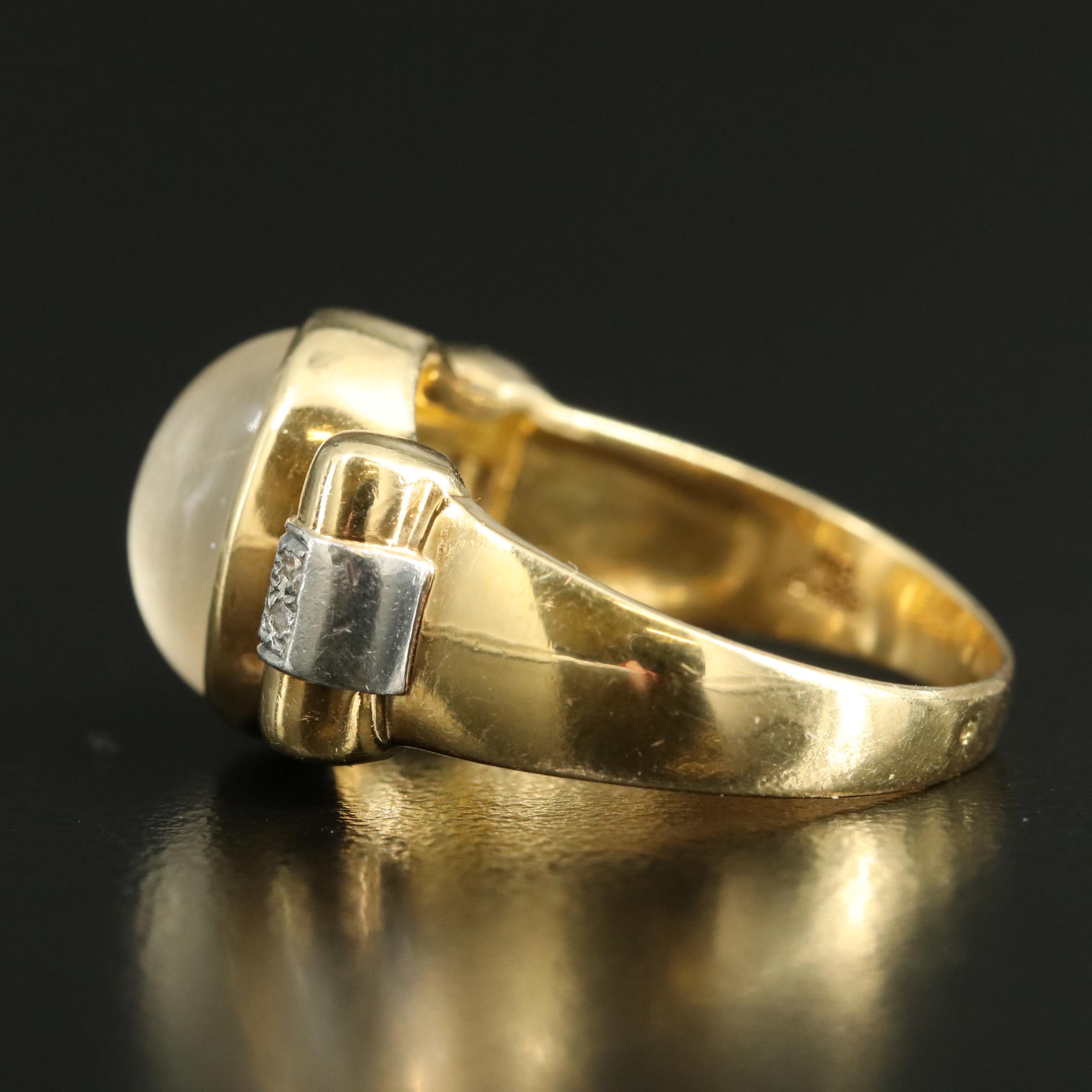1950s 18K Moonstone and Diamond Ring with Platinum Accents