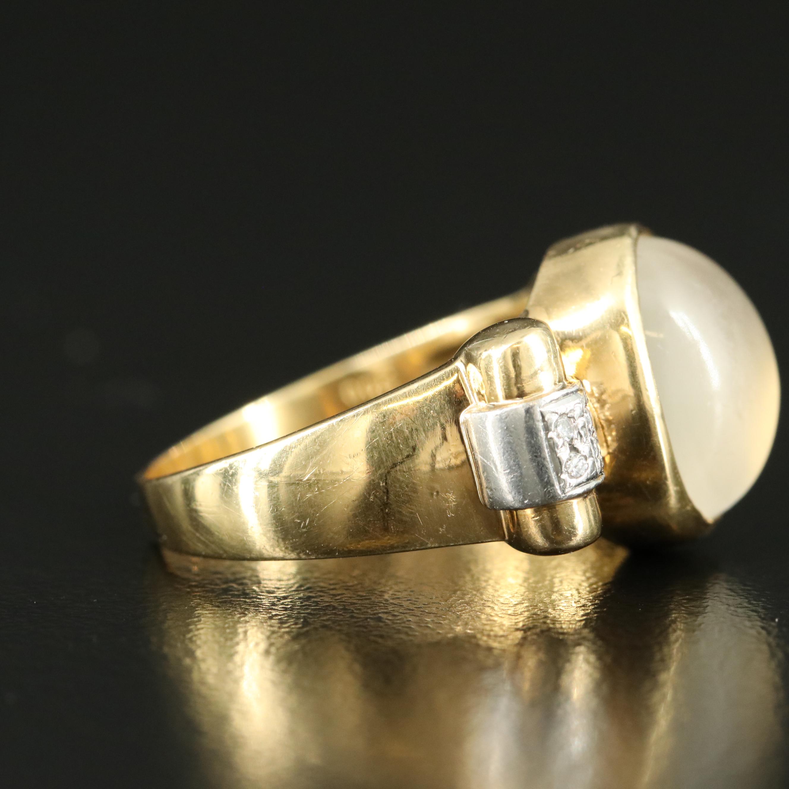1950s 18K Moonstone and Diamond Ring with Platinum Accents