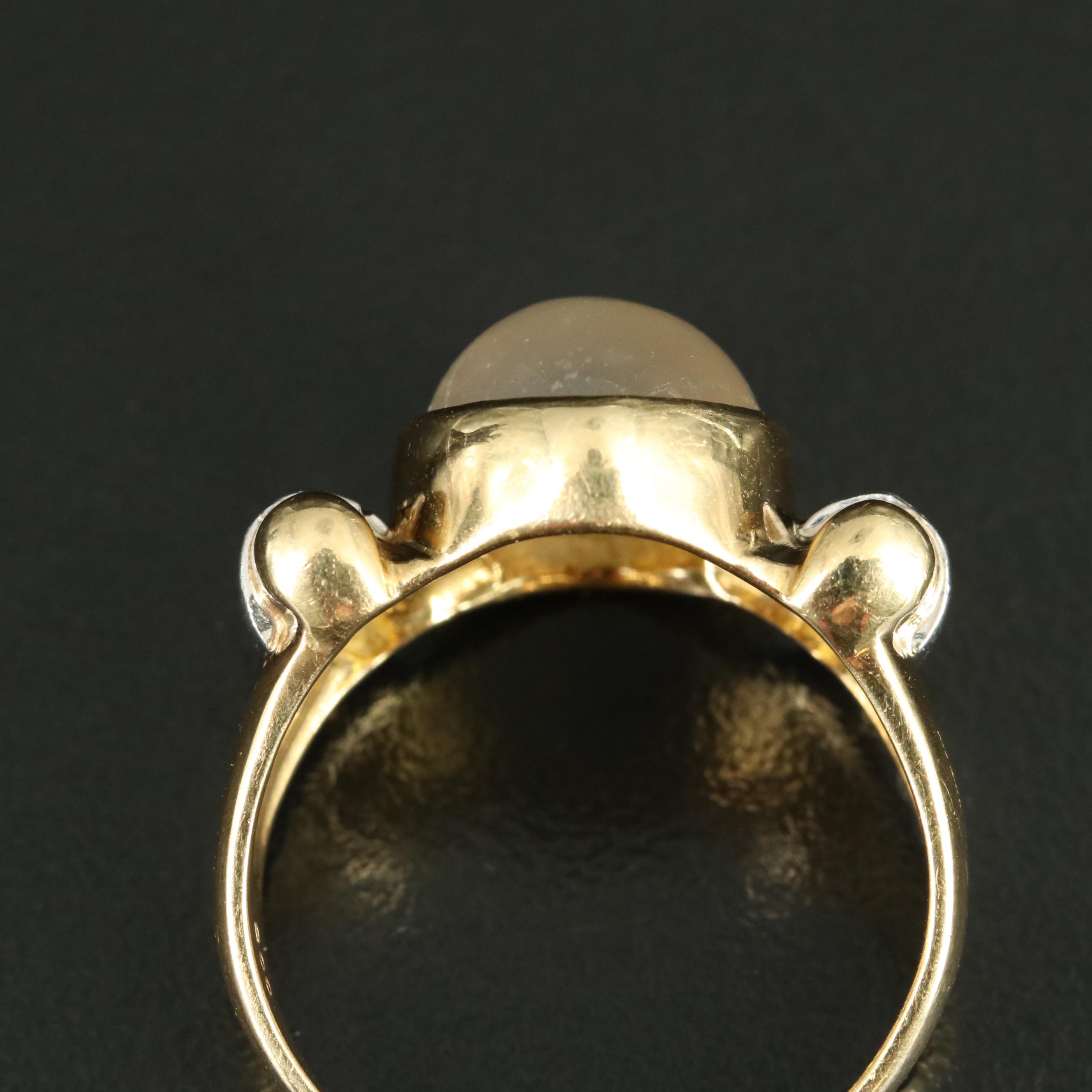 1950s 18K Moonstone and Diamond Ring with Platinum Accents