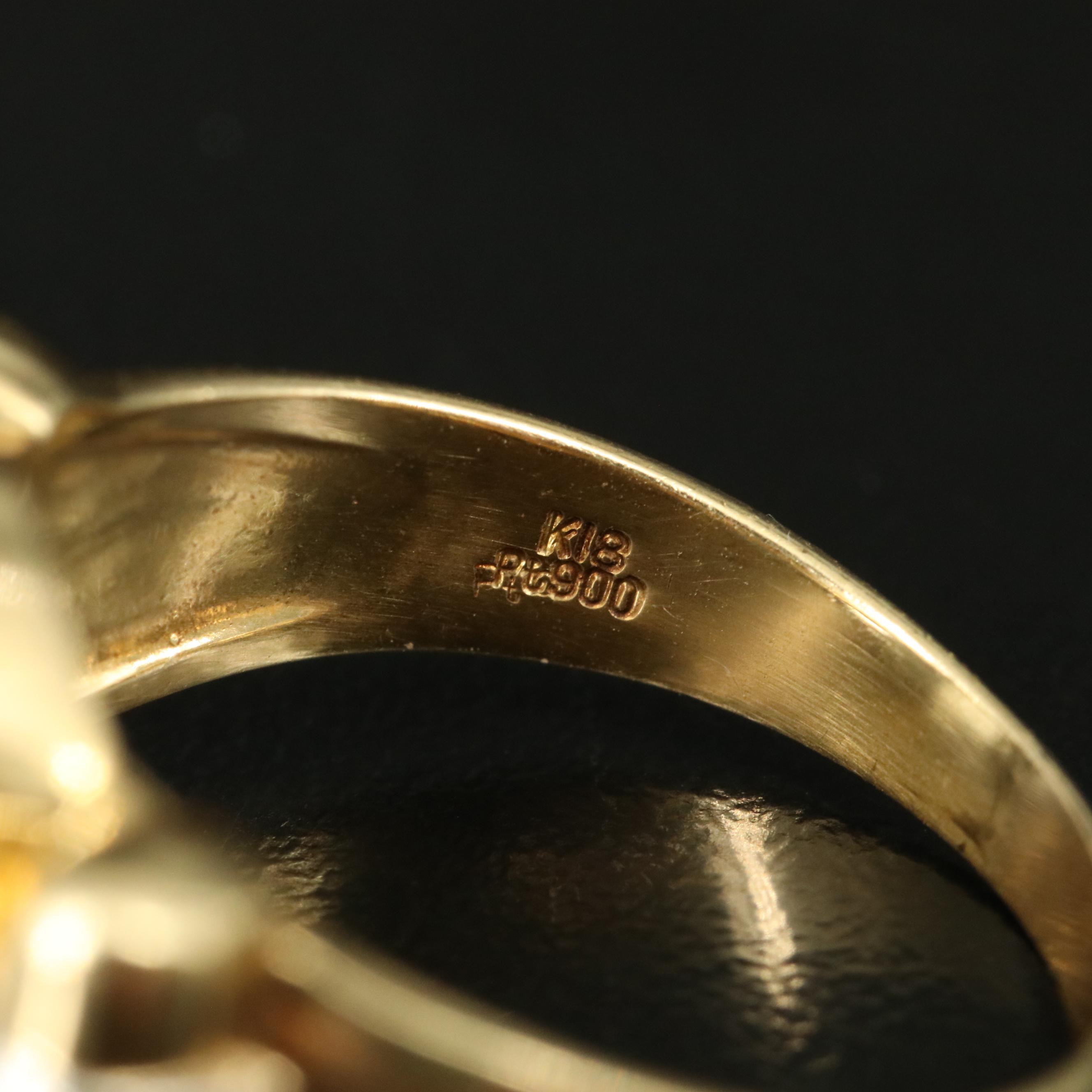 1950s 18K Moonstone and Diamond Ring with Platinum Accents