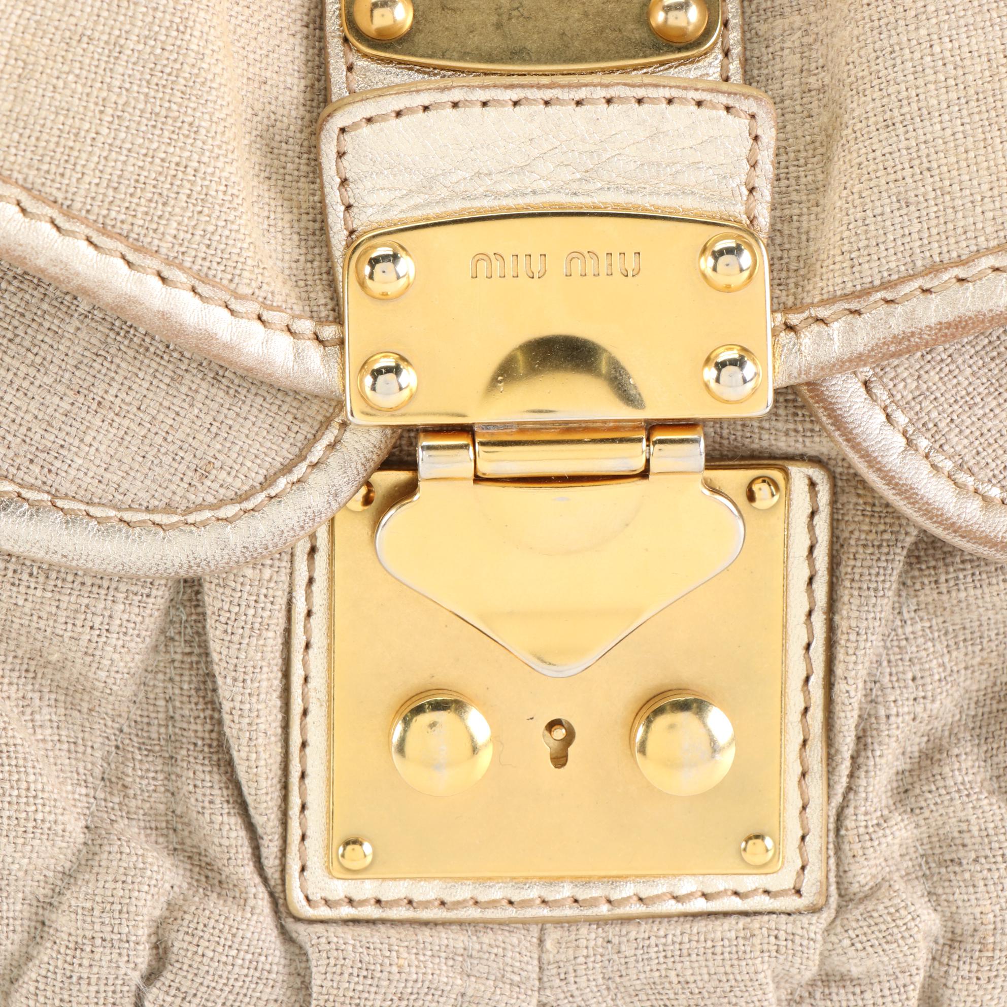 Miu Miu Shoulder Bag in Matelassé Linen with Leather
