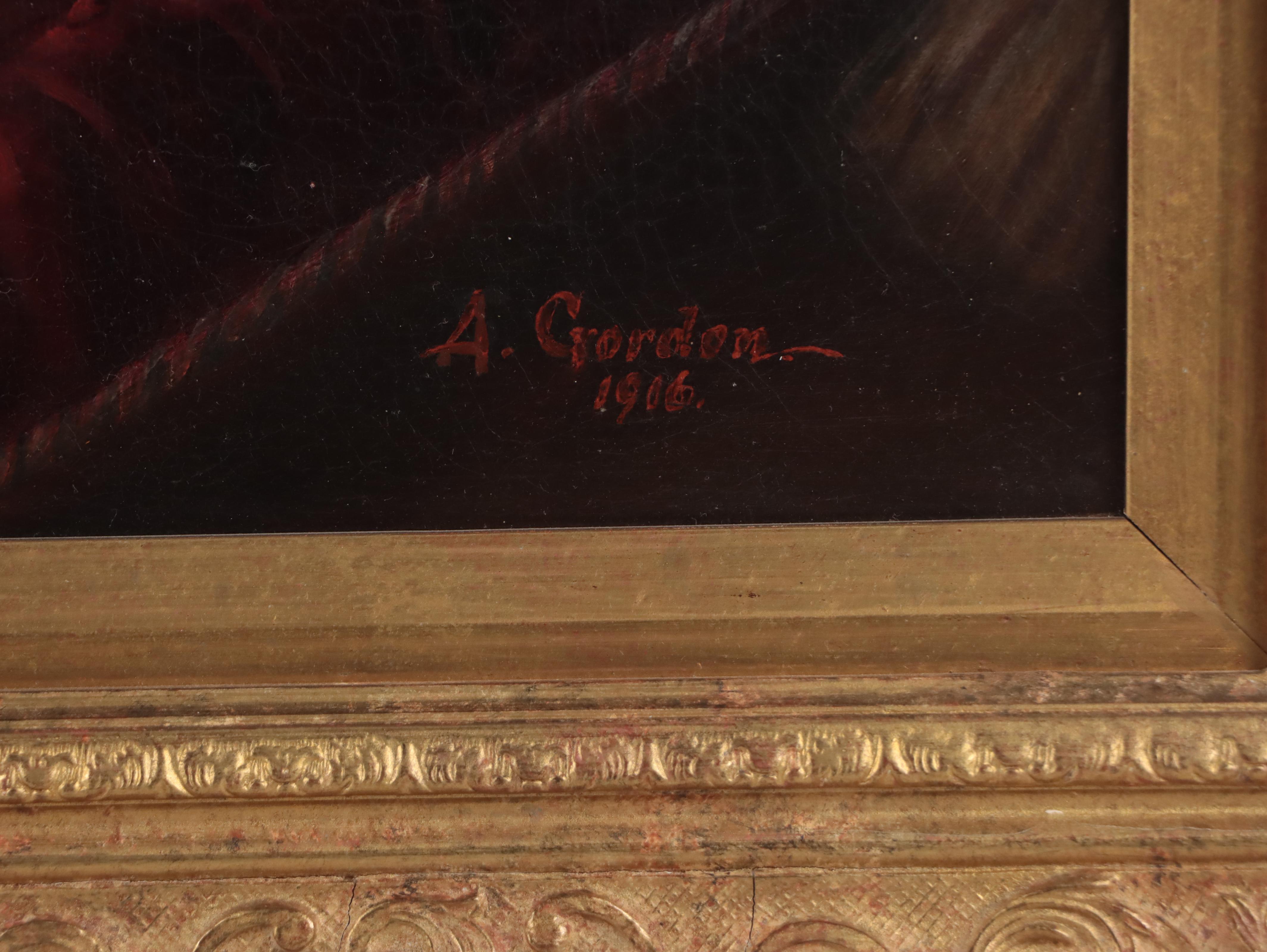 European School Oil Painting of a Dog, 1916