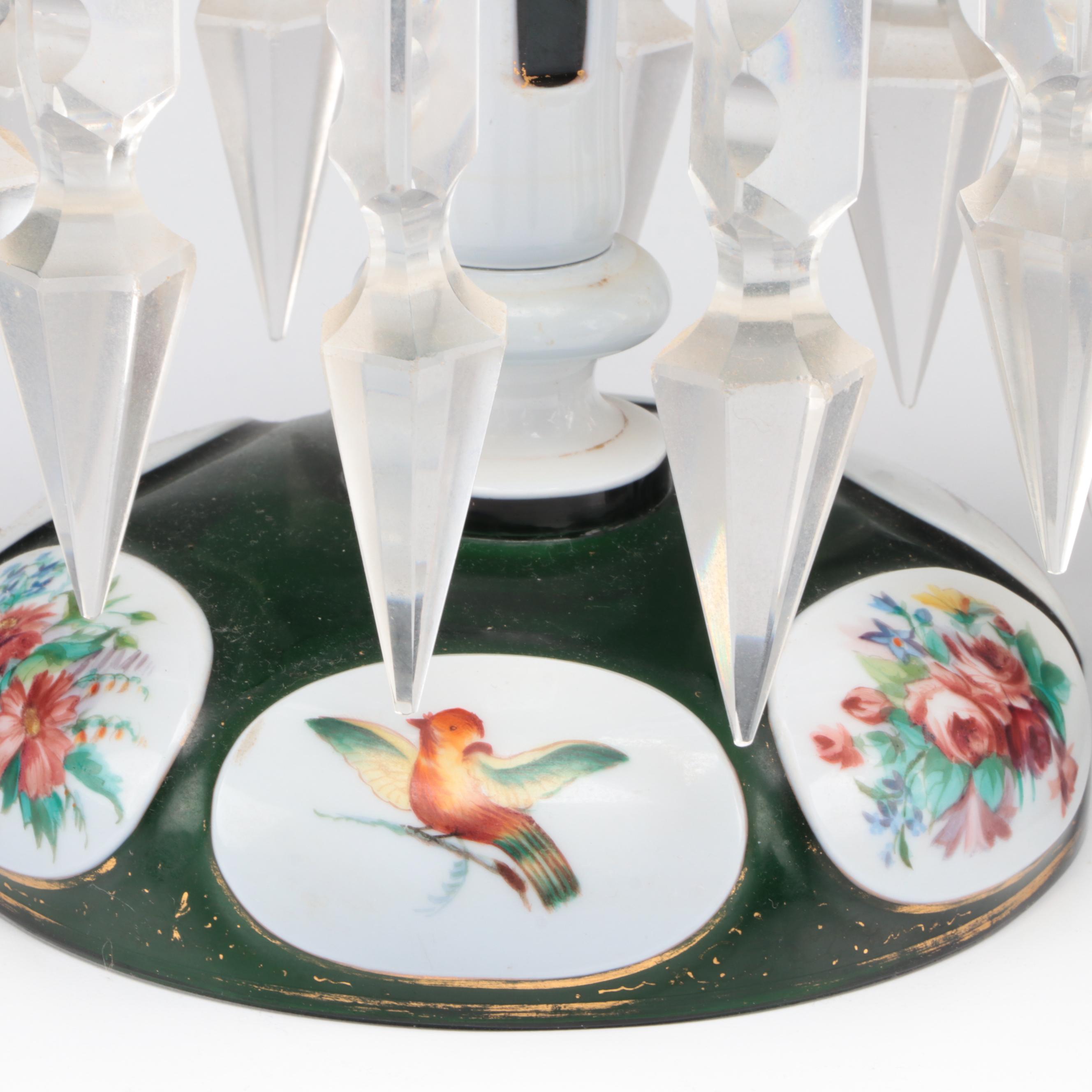 Bohemian Green Overlay Glass Mantle Lusters, Early 20th Century