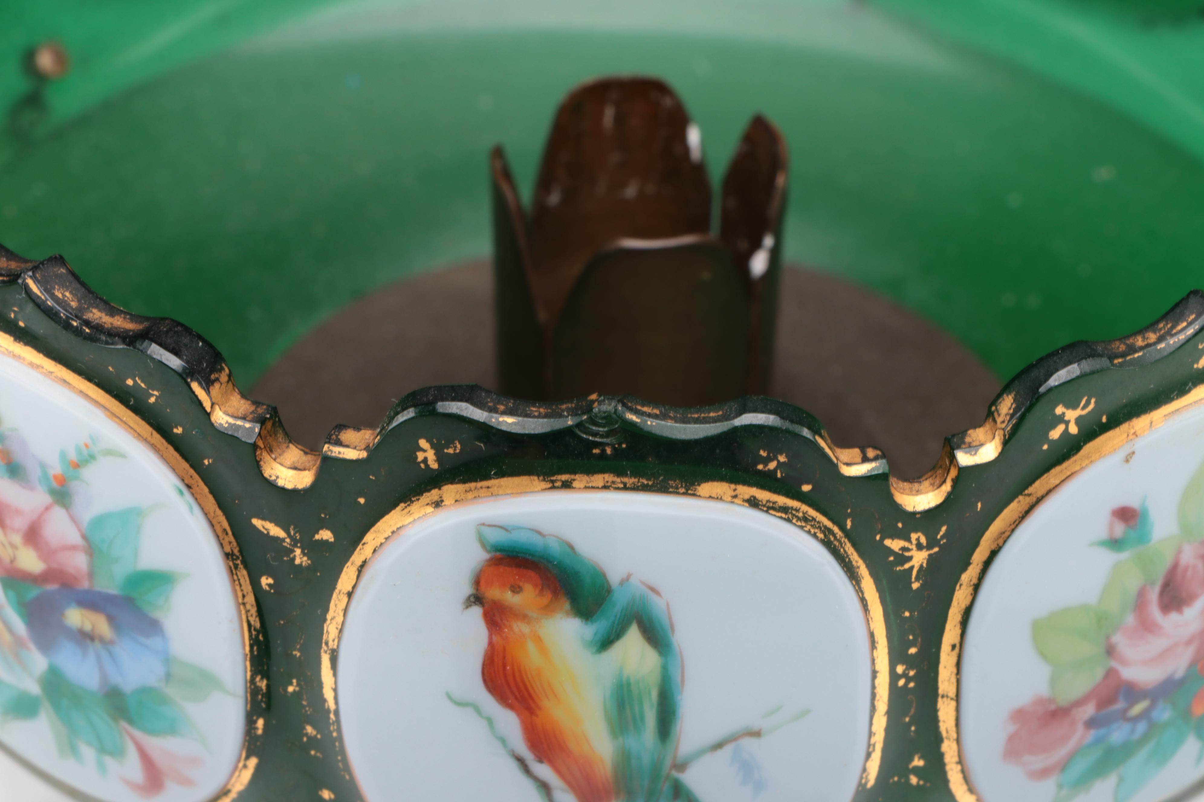 Bohemian Green Overlay Glass Mantle Lusters, Early 20th Century