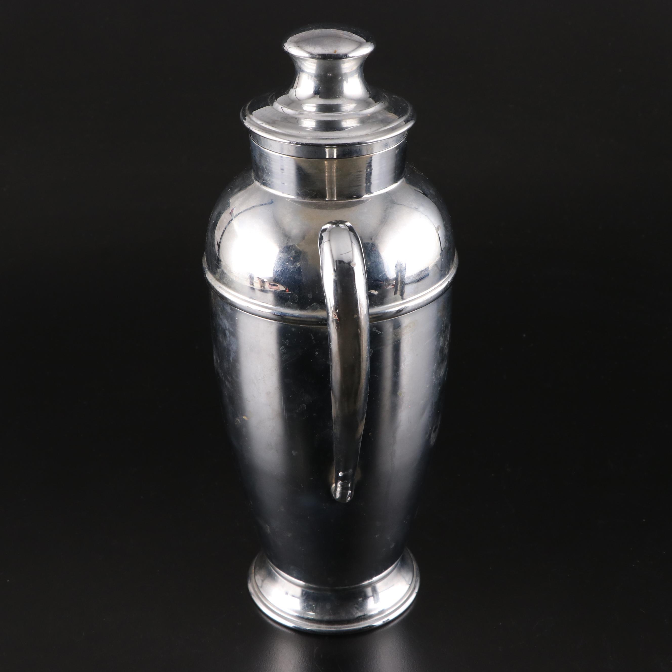 B. Evensen Pewter Coffee Pot with Cocktail Shaker and Silver Plate Tableware