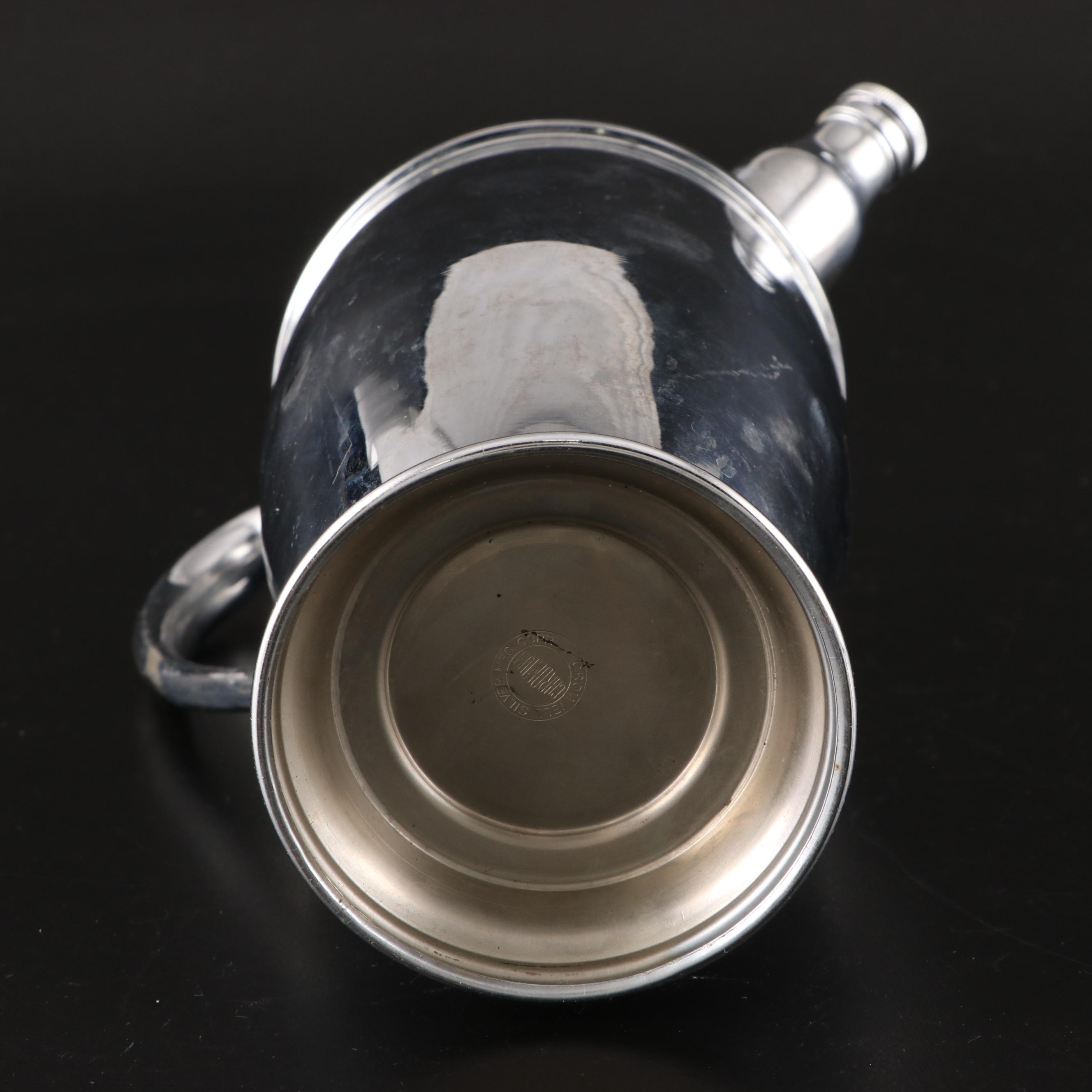 B. Evensen Pewter Coffee Pot with Cocktail Shaker and Silver Plate Tableware