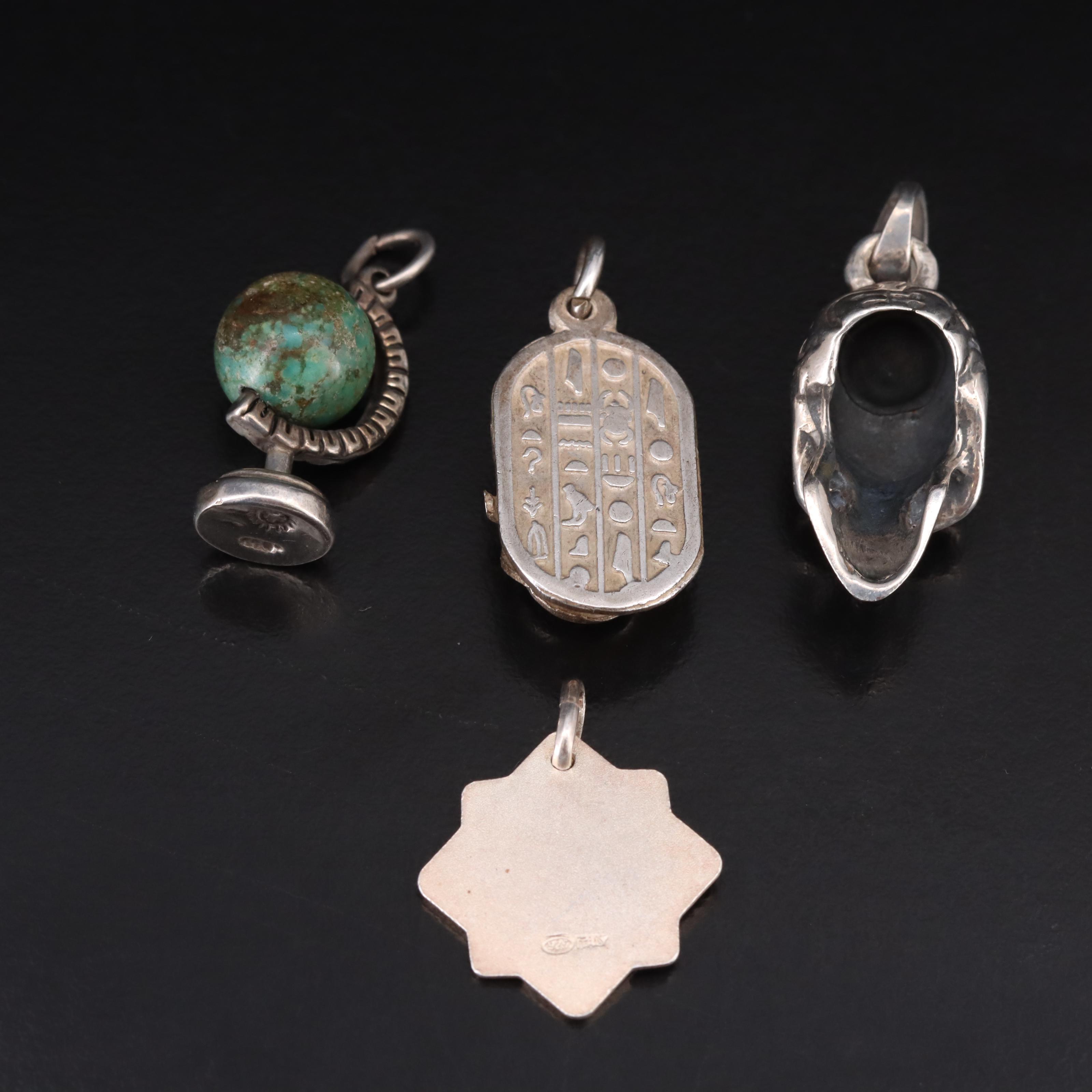 Sterling Scarab, Skull, Angel and Turquoise Globe Pendants