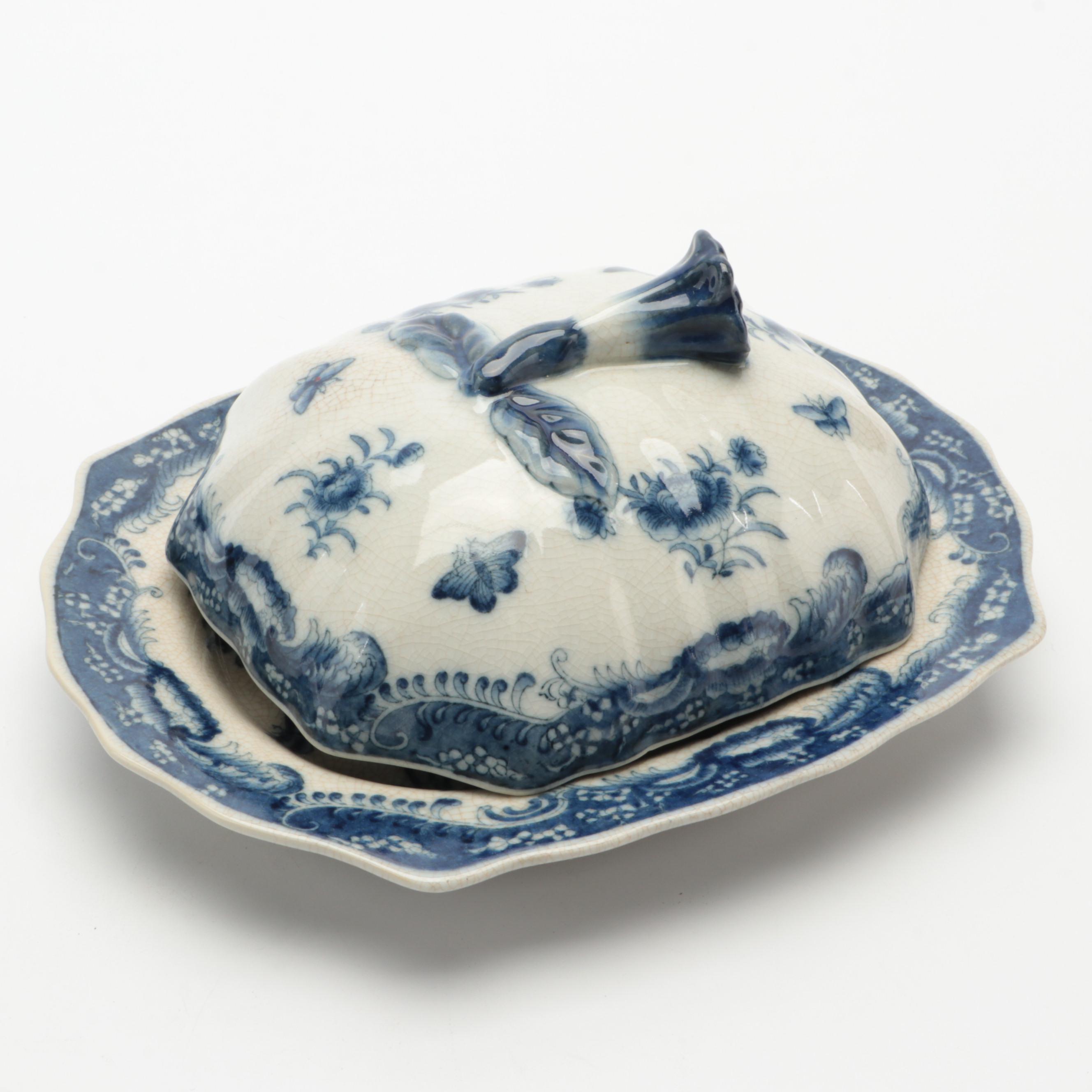 Victoriaware Blue and White Teapot with Decorative Chinese Export Style Tureen