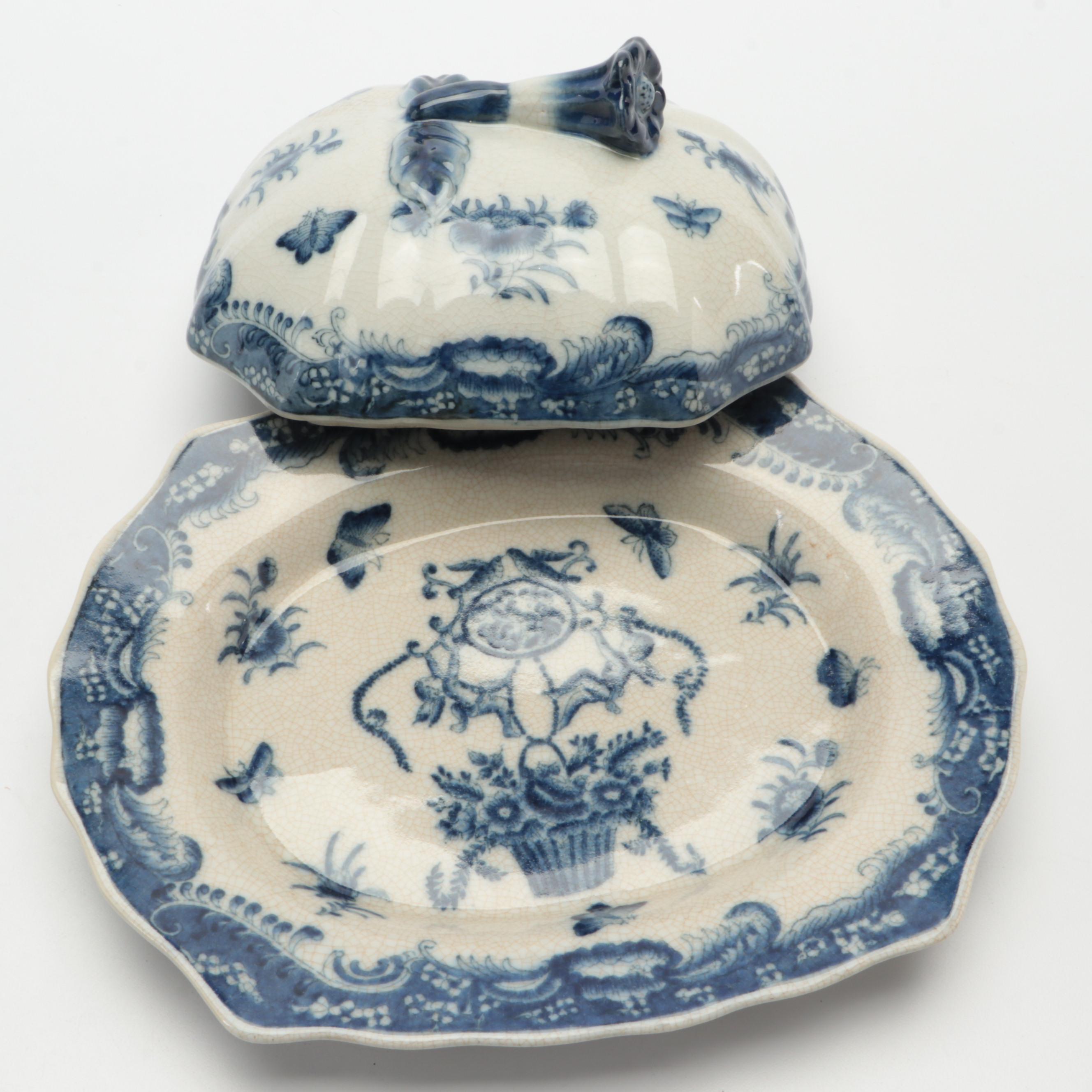 Victoriaware Blue and White Teapot with Decorative Chinese Export Style Tureen