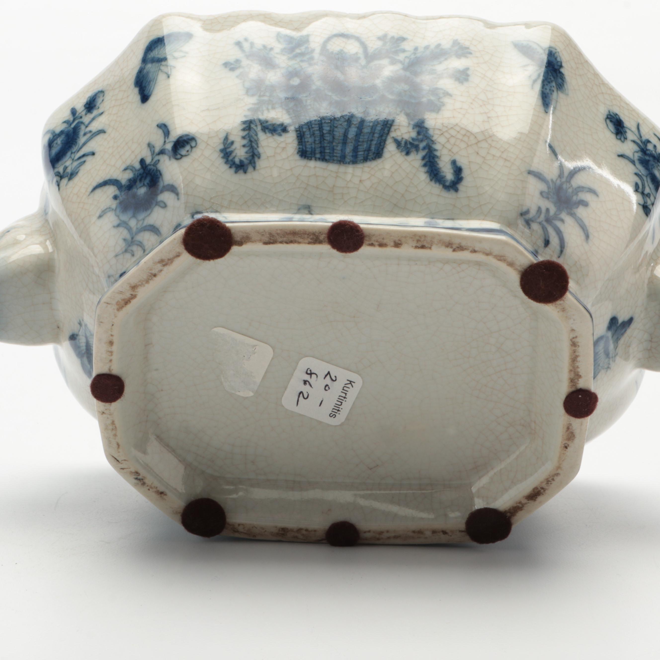 Victoriaware Blue and White Teapot with Decorative Chinese Export Style Tureen