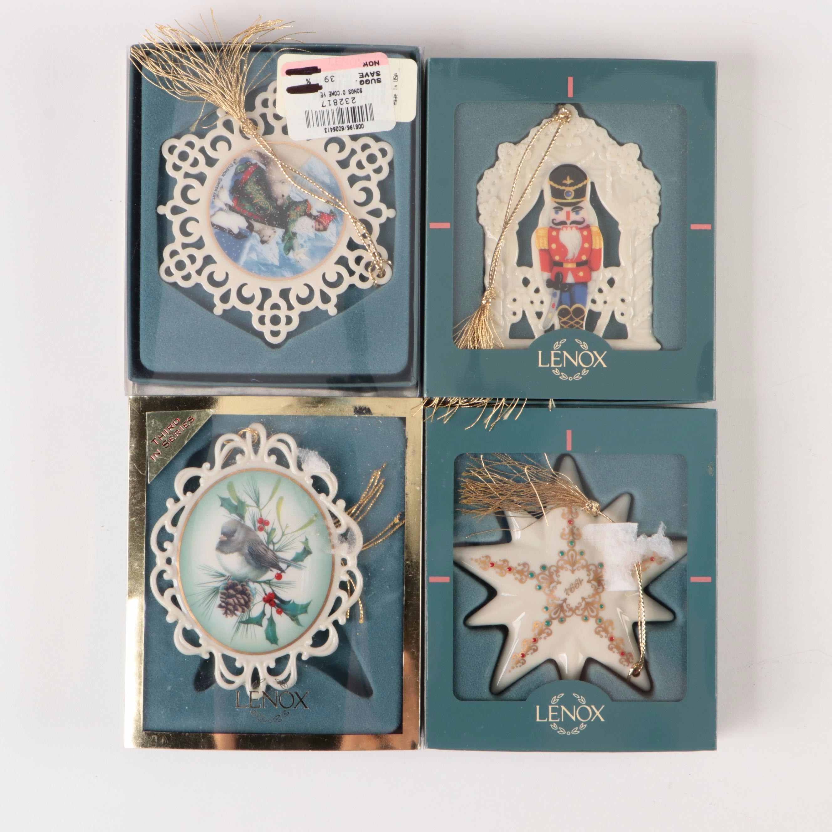 Lenox Christmas Ornaments with Winter Greetings Chickadee Pierced Border, More