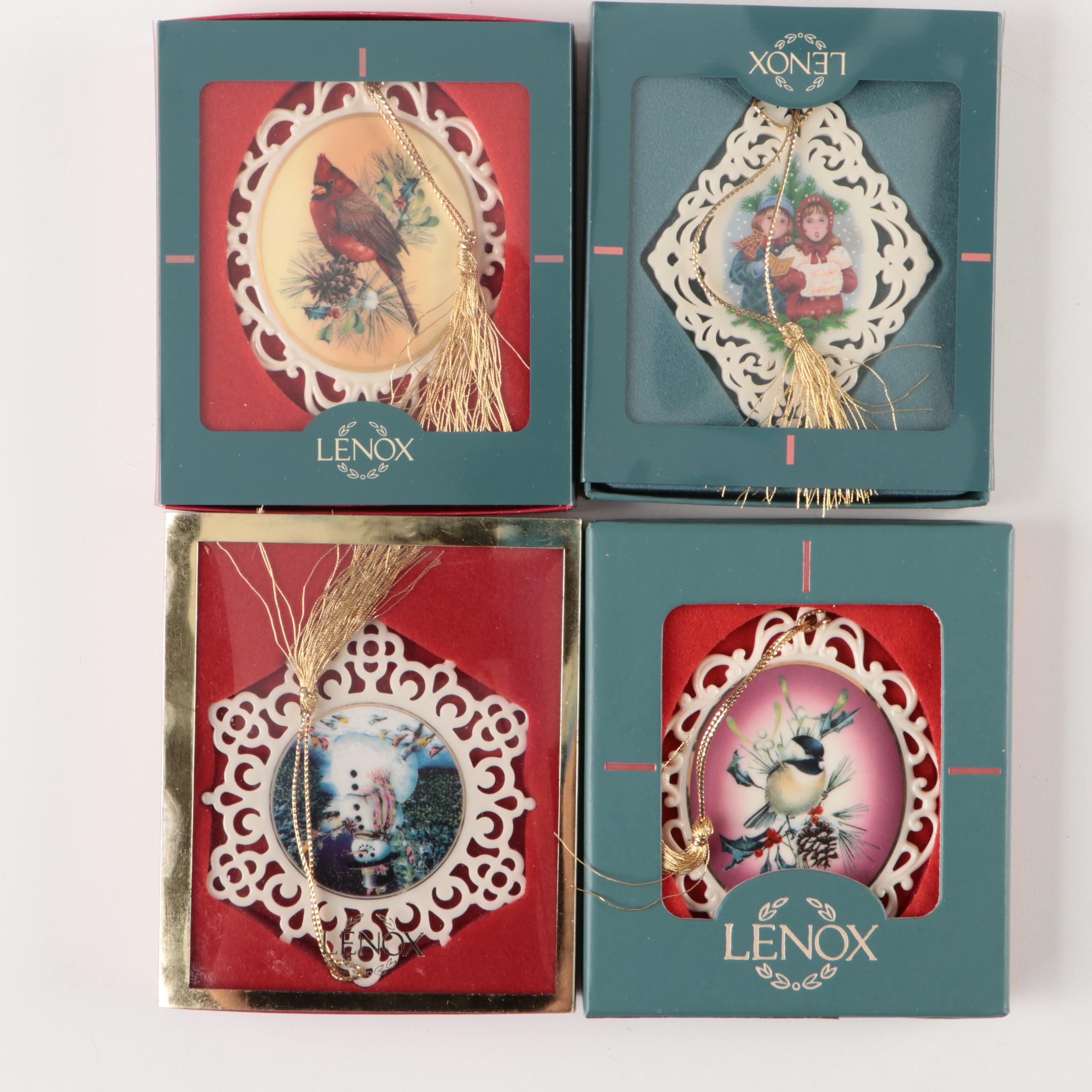 Lenox Christmas Ornaments with Winter Greetings Chickadee Pierced Border, More